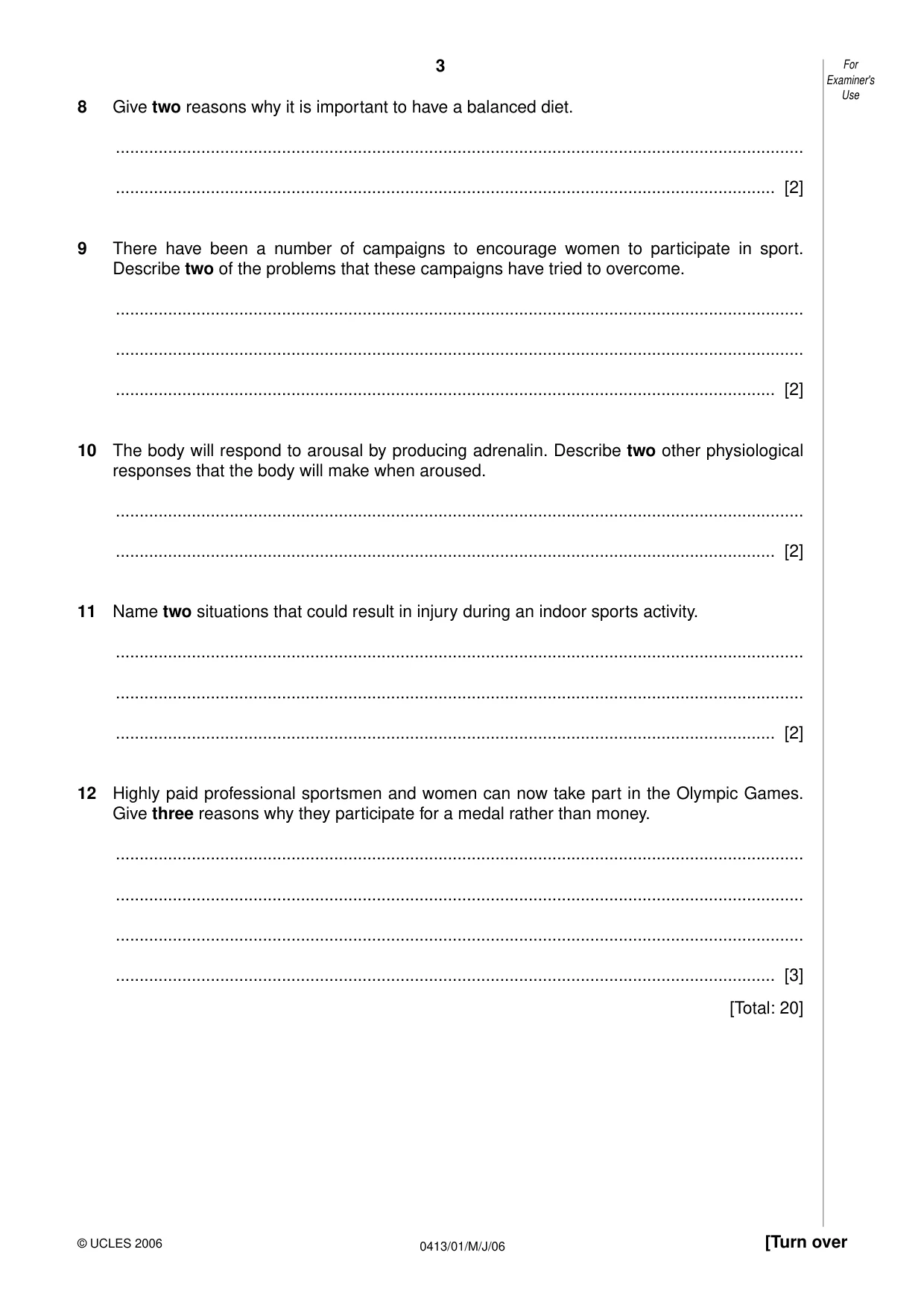 Cambridge IGCSE Physical Education 0413 2006 May/June Paper 1 · Variant 1 question paper, page 3 of 12
