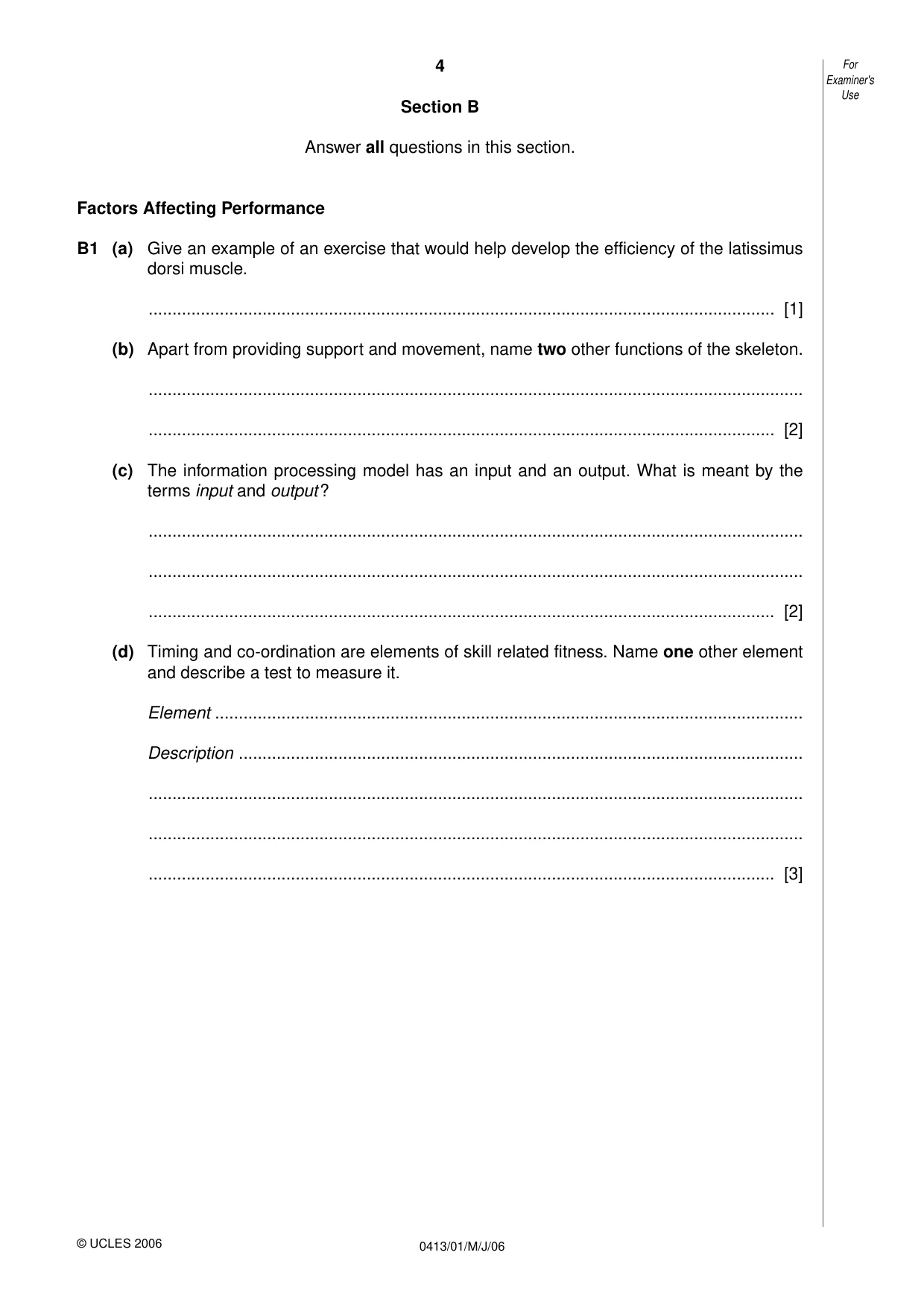 Cambridge IGCSE Physical Education 0413 2006 May/June Paper 1 · Variant 1 question paper, page 4 of 12