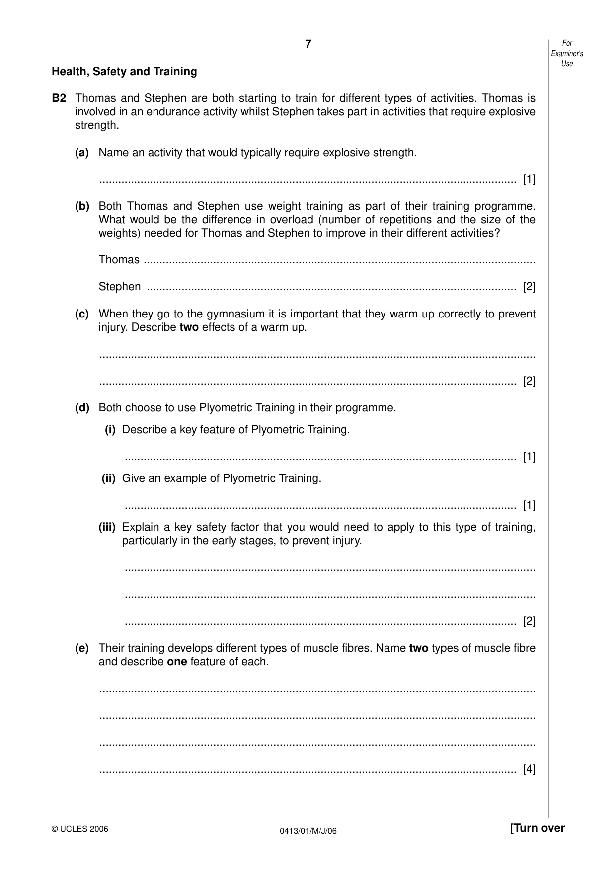 Cambridge IGCSE Physical Education 0413 2006 May/June Paper 1 · Variant 1 question paper, page 7 of 12