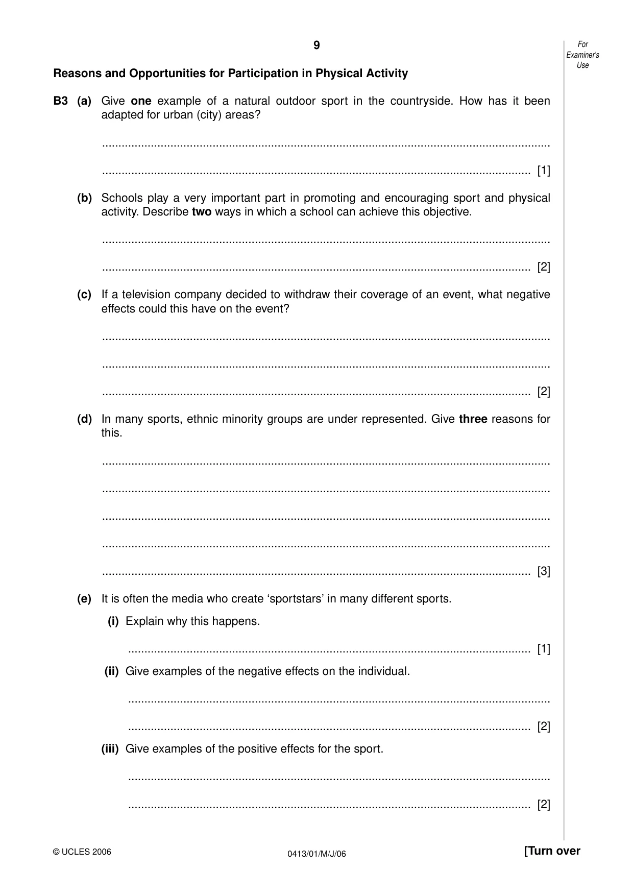 Cambridge IGCSE Physical Education 0413 2006 May/June Paper 1 · Variant 1 question paper, page 9 of 12