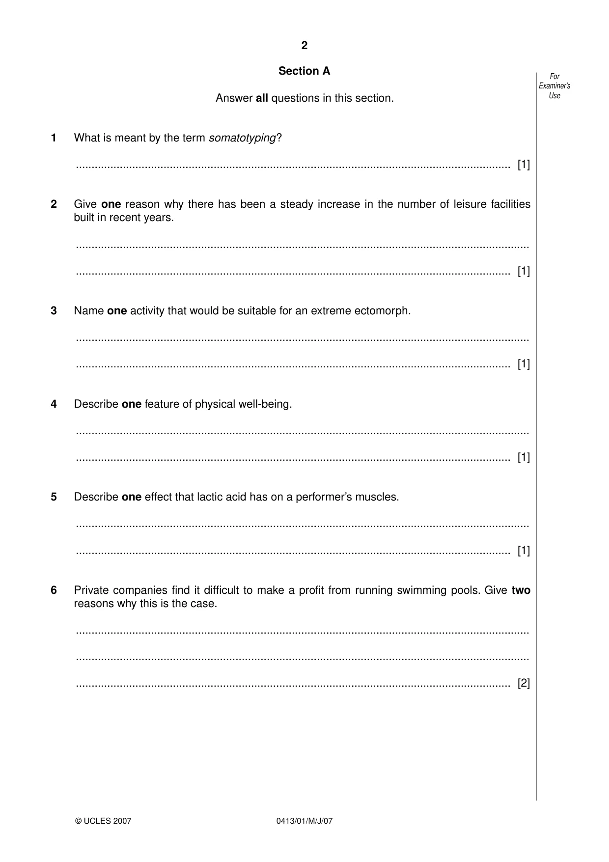 Cambridge IGCSE Physical Education 0413 2007 May/June Paper 1 · Variant 1 question paper, page 2 of 12