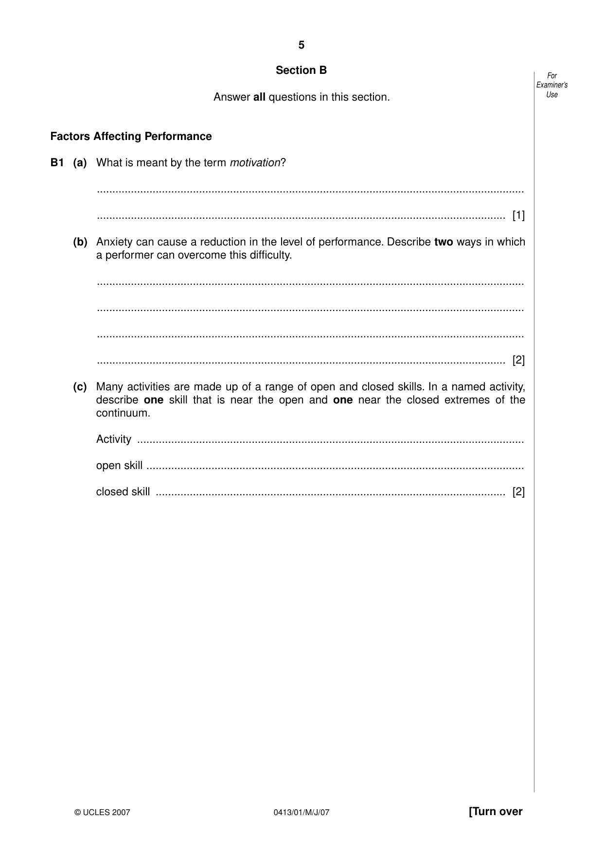 Cambridge IGCSE Physical Education 0413 2007 May/June Paper 1 · Variant 1 question paper, page 5 of 12
