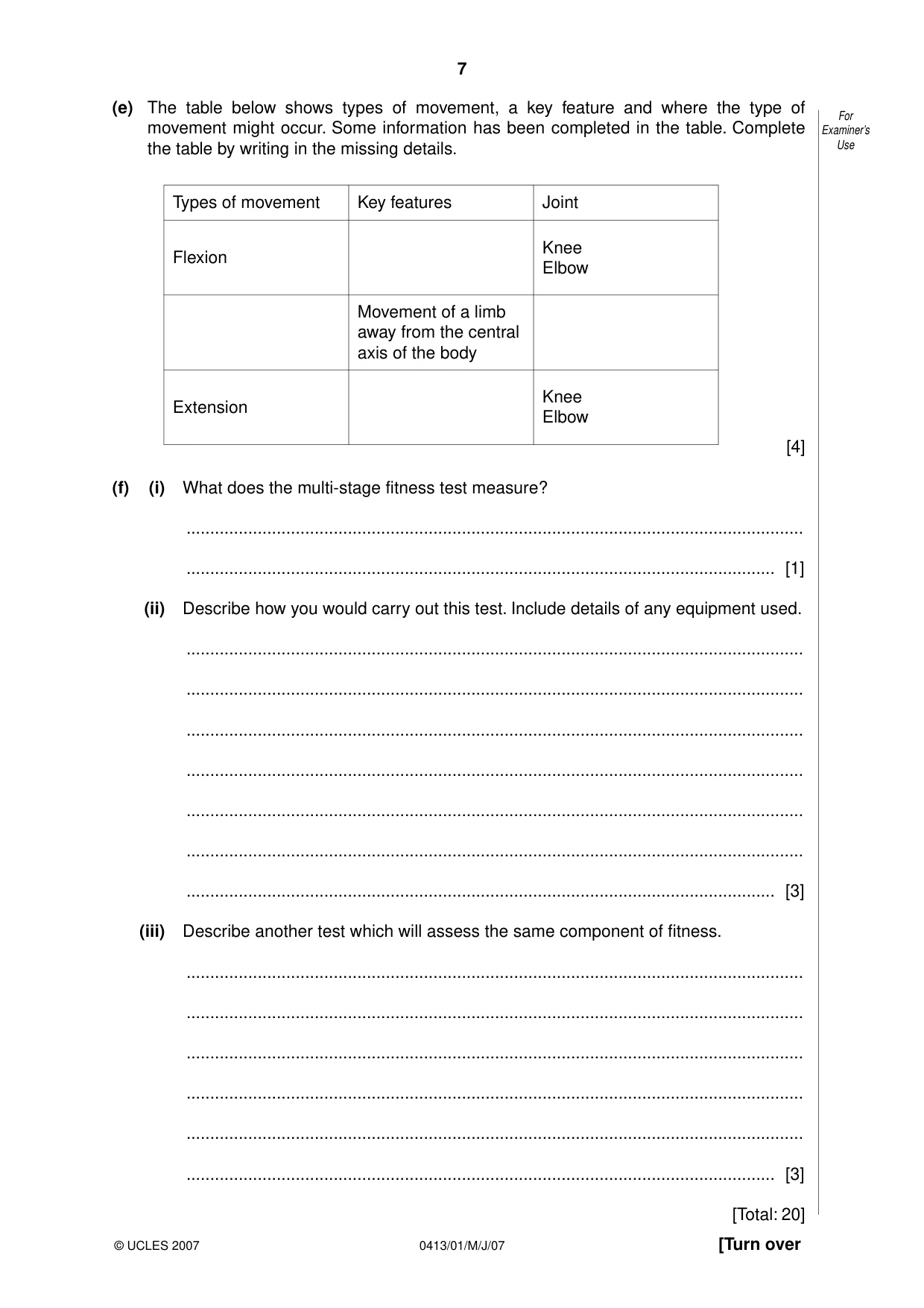 Cambridge IGCSE Physical Education 0413 2007 May/June Paper 1 · Variant 1 question paper, page 7 of 12