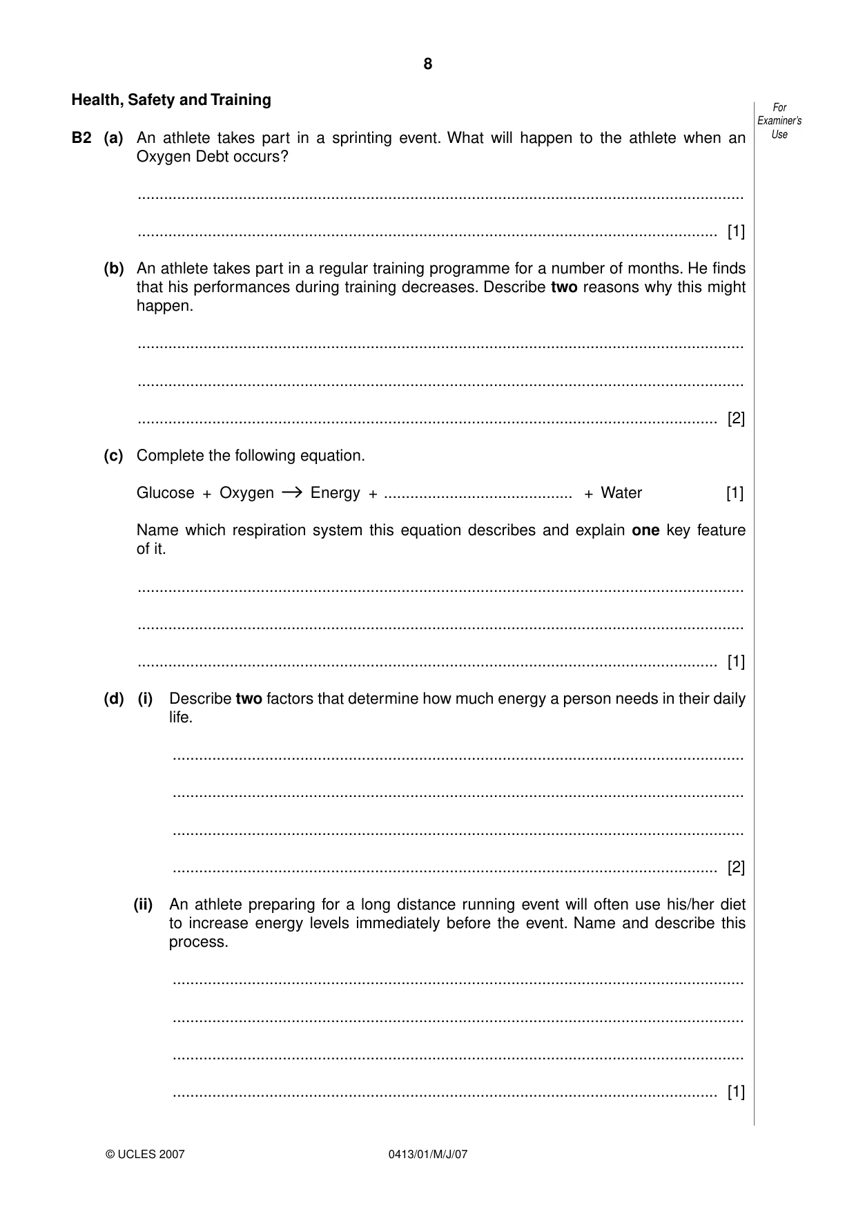 Cambridge IGCSE Physical Education 0413 2007 May/June Paper 1 · Variant 1 question paper, page 8 of 12