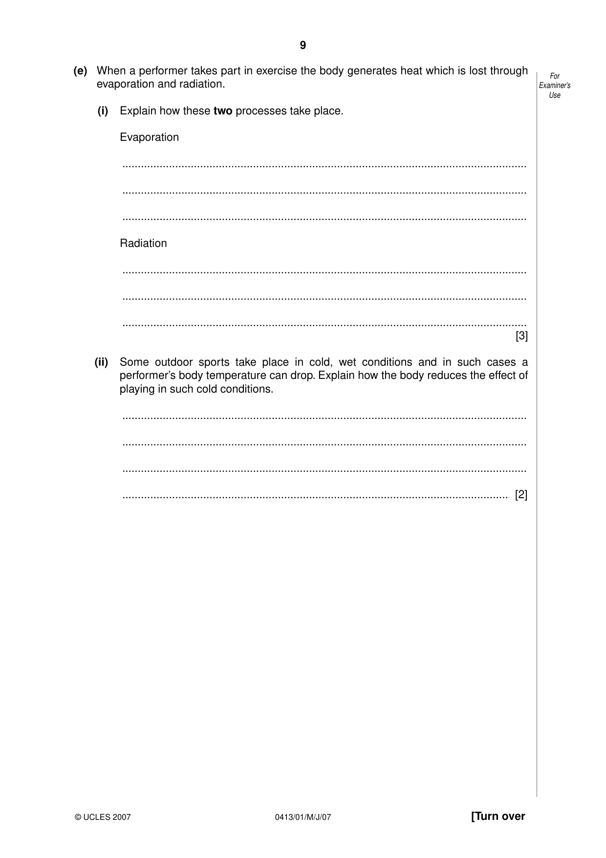 Cambridge IGCSE Physical Education 0413 2007 May/June Paper 1 · Variant 1 question paper, page 9 of 12