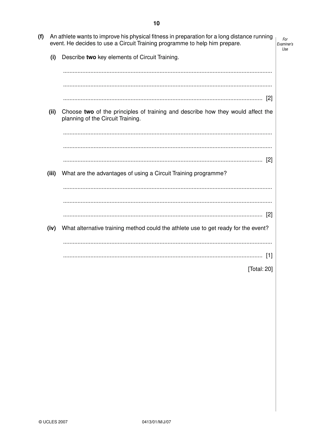 Cambridge IGCSE Physical Education 0413 2007 May/June Paper 1 · Variant 1 question paper, page 10 of 12
