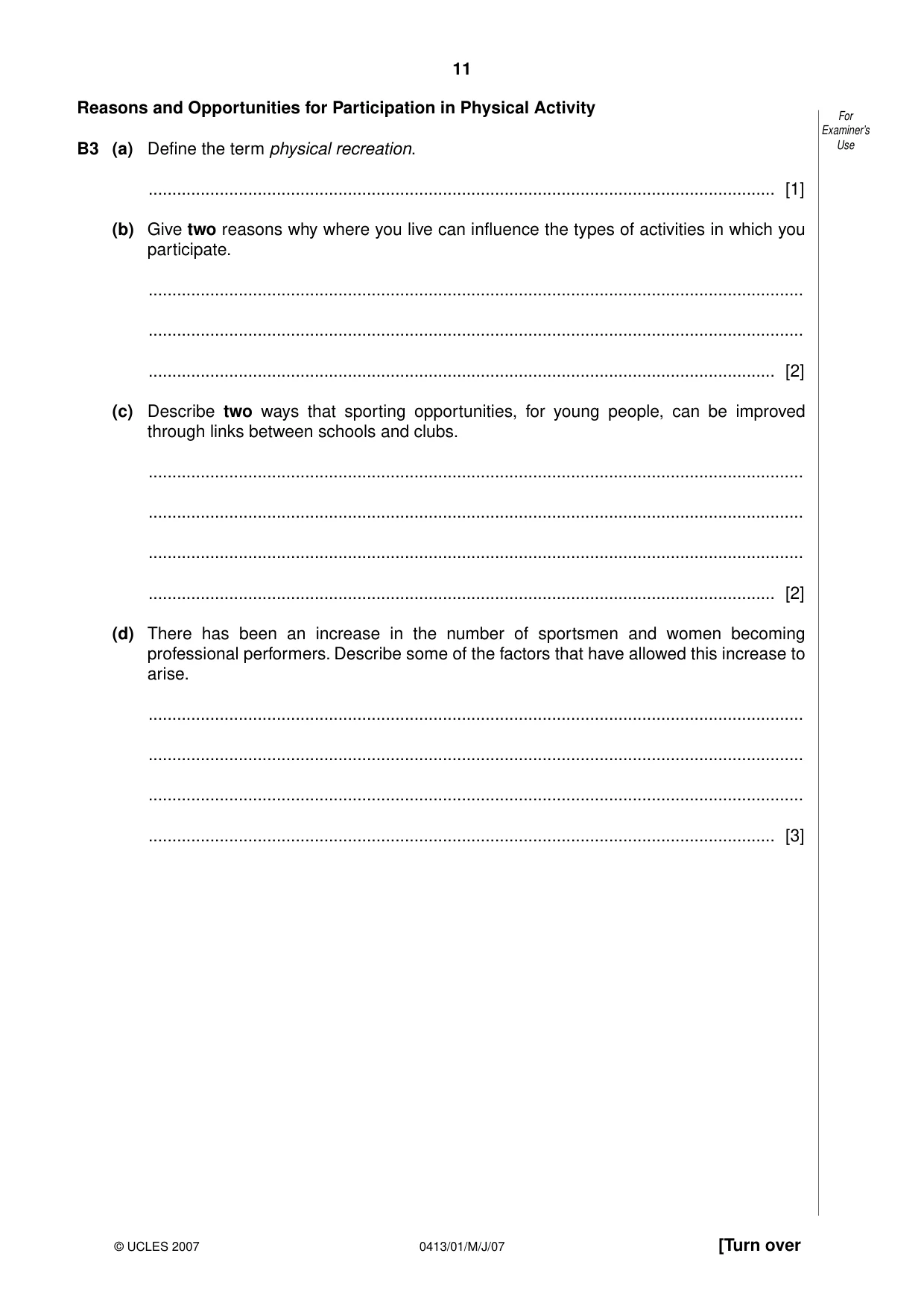Cambridge IGCSE Physical Education 0413 2007 May/June Paper 1 · Variant 1 question paper, page 11 of 12