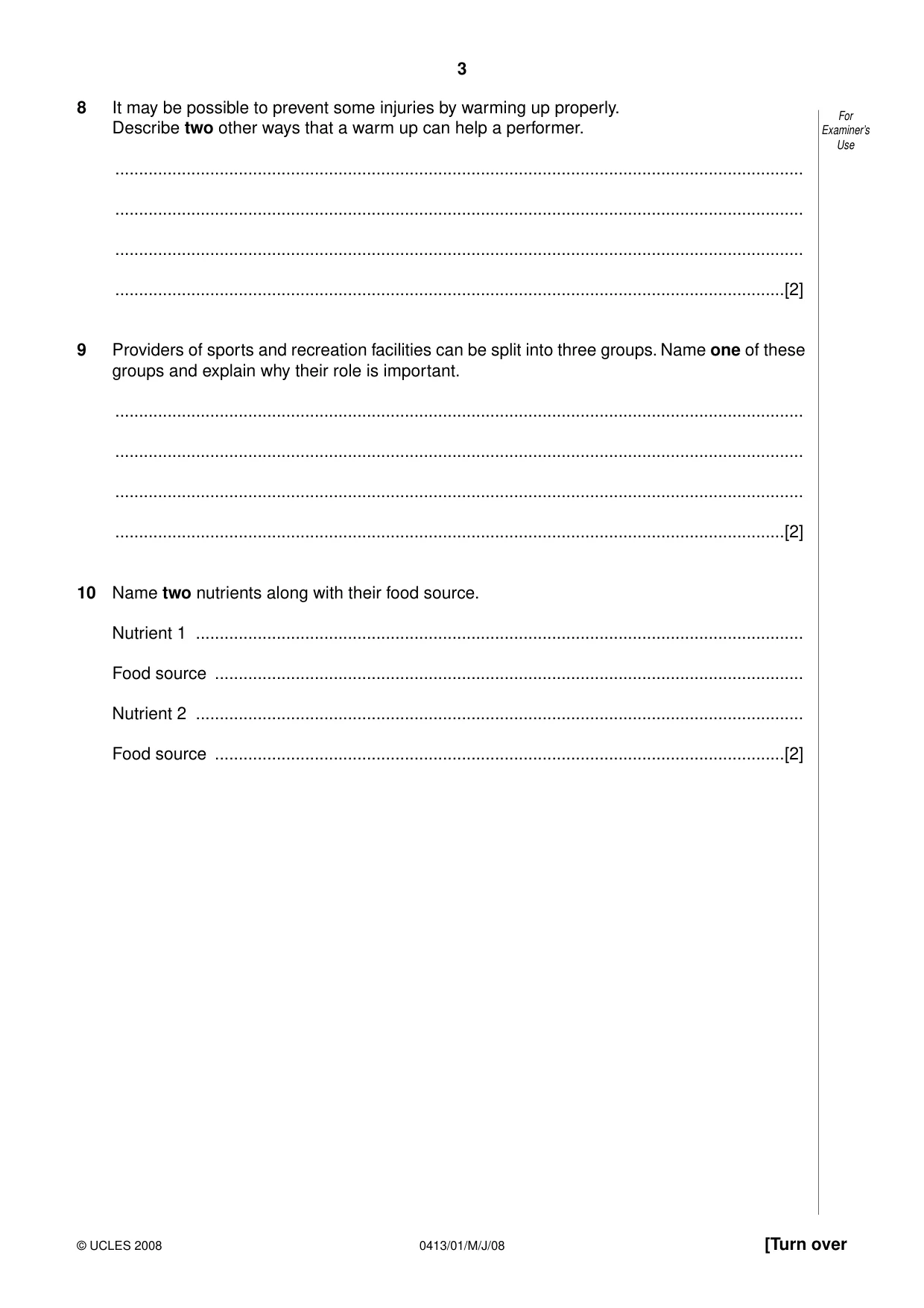 Cambridge IGCSE Physical Education 0413 2008 May/June Paper 1 · Variant 1 question paper, page 3 of 16