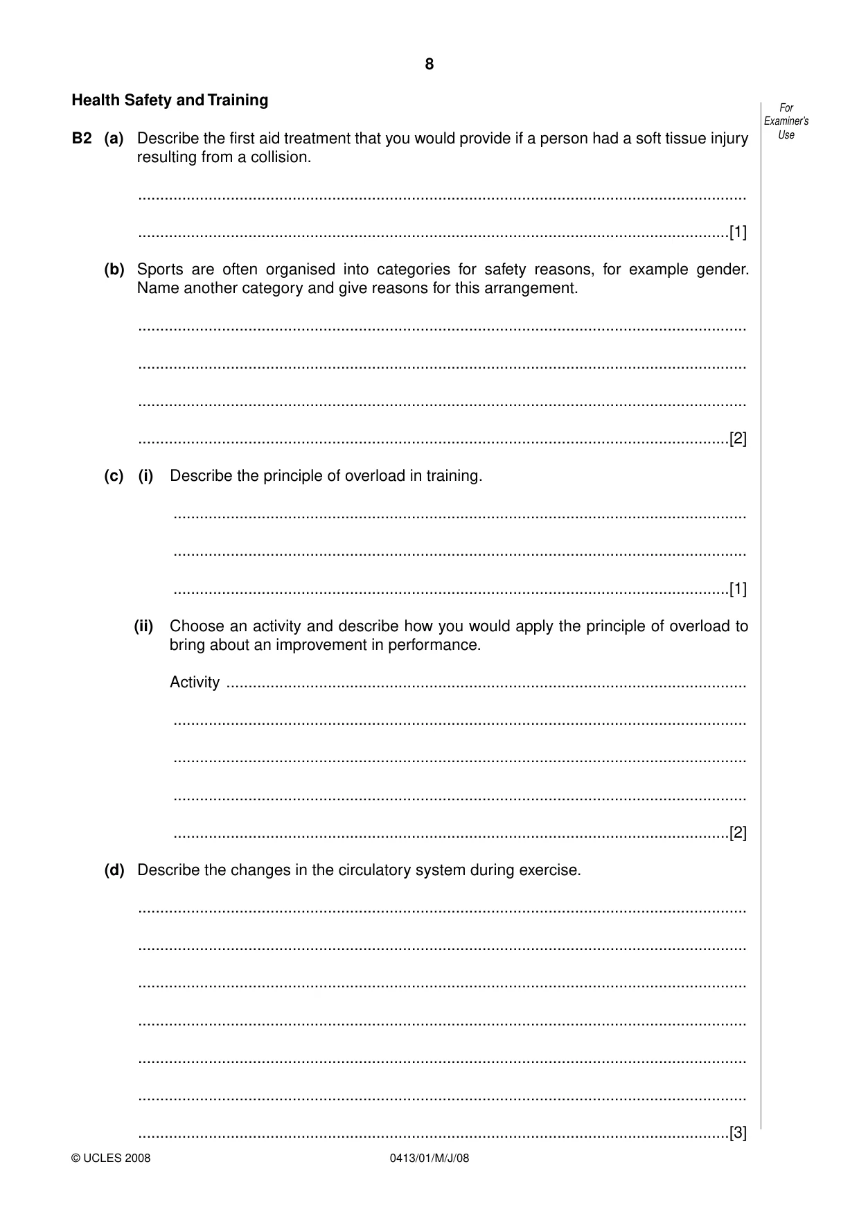 Cambridge IGCSE Physical Education 0413 2008 May/June Paper 1 · Variant 1 question paper, page 8 of 16