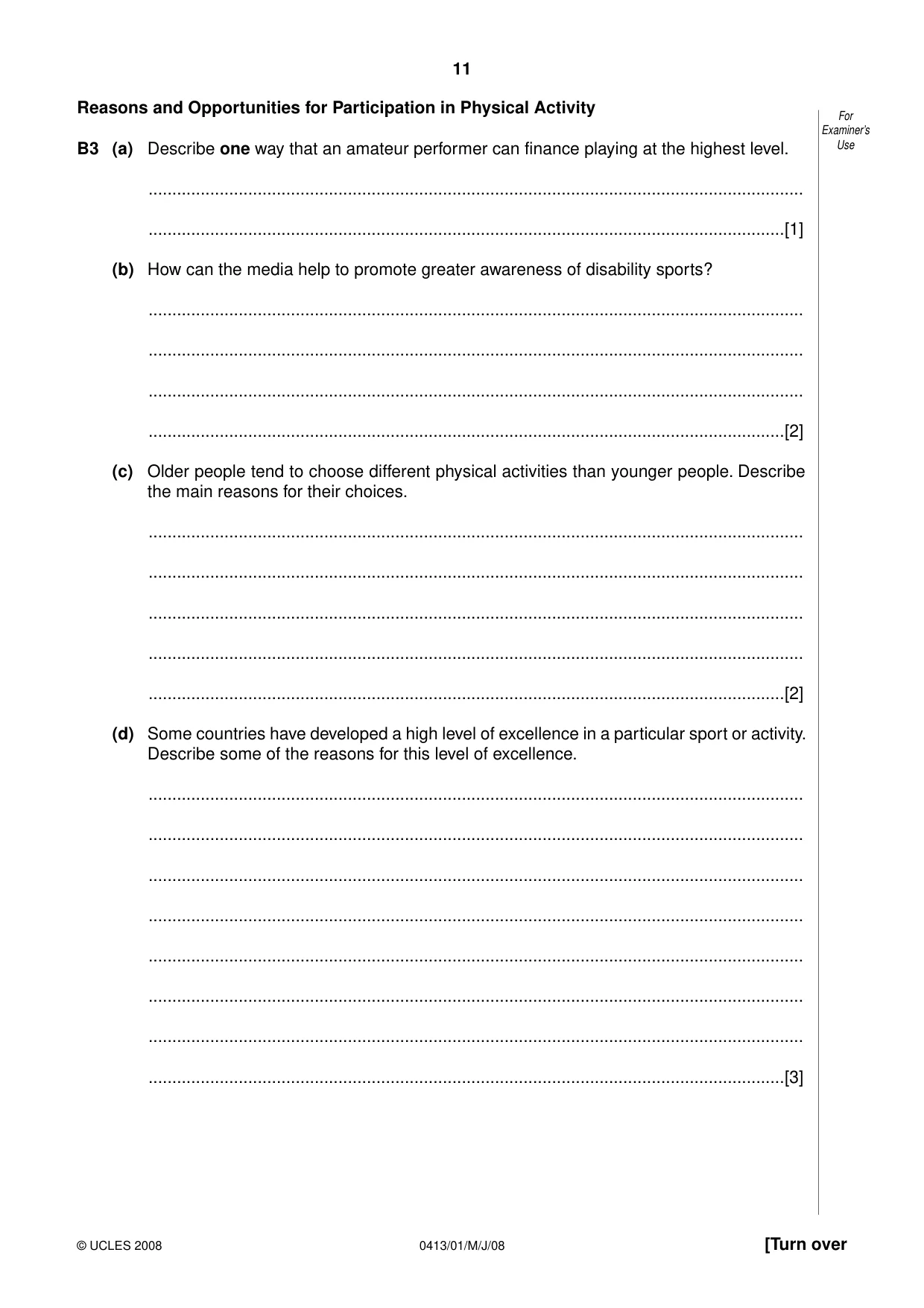 Cambridge IGCSE Physical Education 0413 2008 May/June Paper 1 · Variant 1 question paper, page 11 of 16