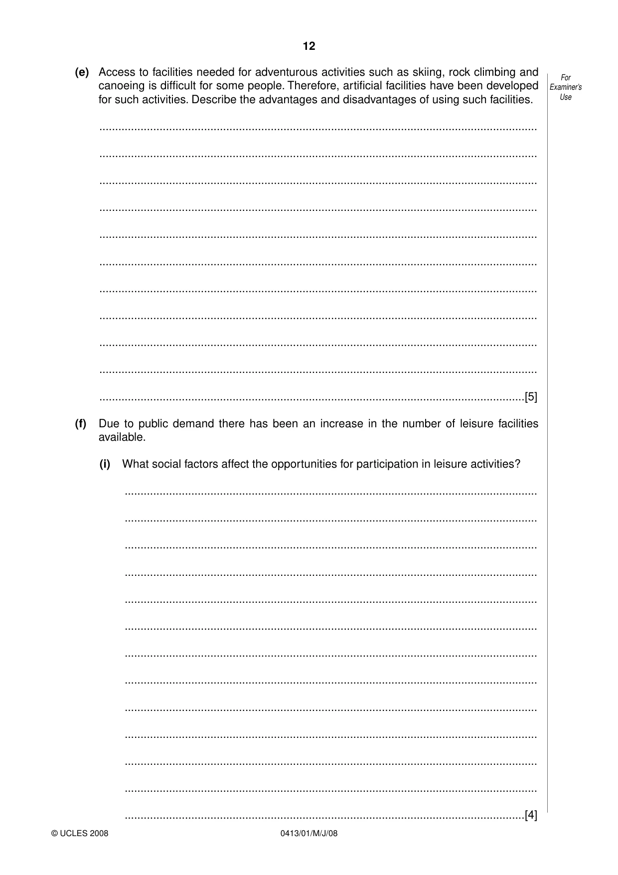 Cambridge IGCSE Physical Education 0413 2008 May/June Paper 1 · Variant 1 question paper, page 12 of 16