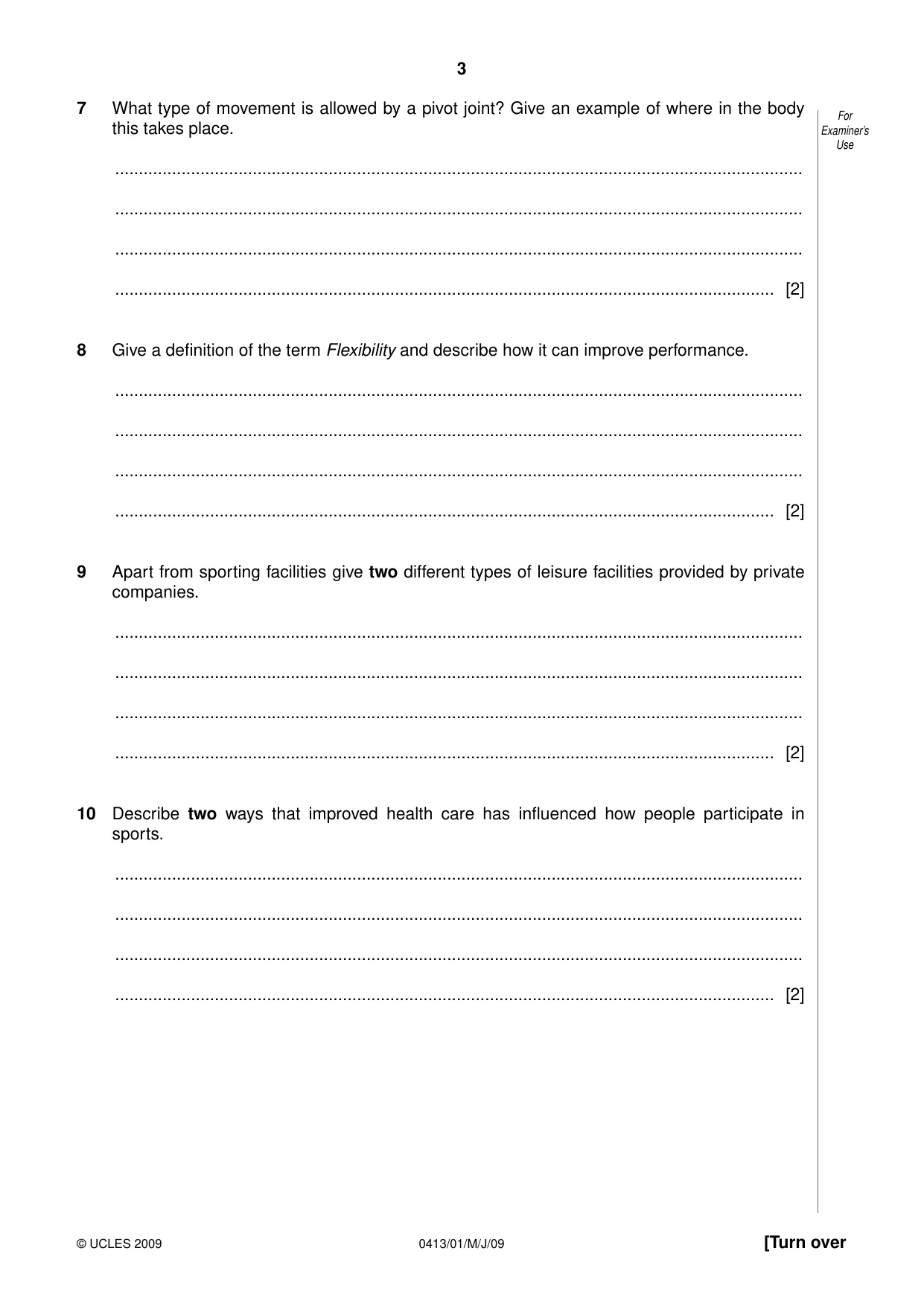 Cambridge IGCSE Physical Education 0413 2009 May/June Paper 1 · Variant 1 question paper, page 3 of 16