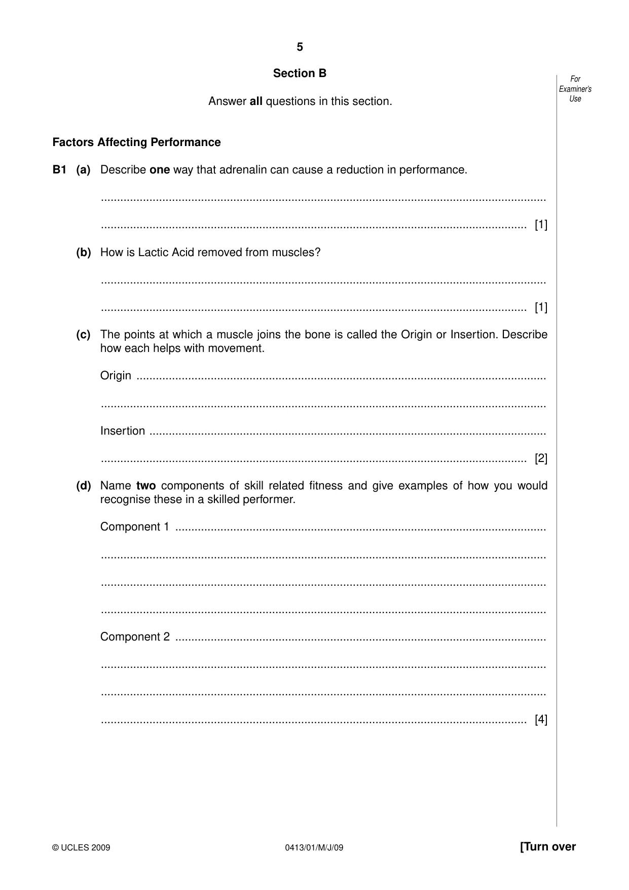 Cambridge IGCSE Physical Education 0413 2009 May/June Paper 1 · Variant 1 question paper, page 5 of 16