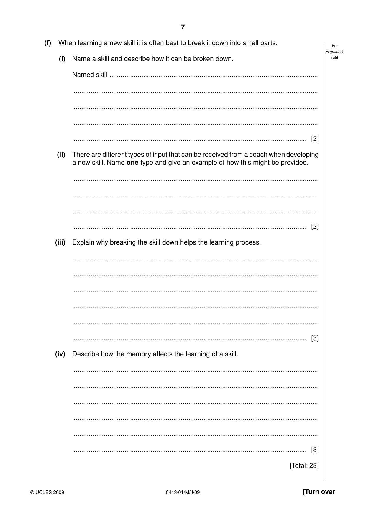 Cambridge IGCSE Physical Education 0413 2009 May/June Paper 1 · Variant 1 question paper, page 7 of 16