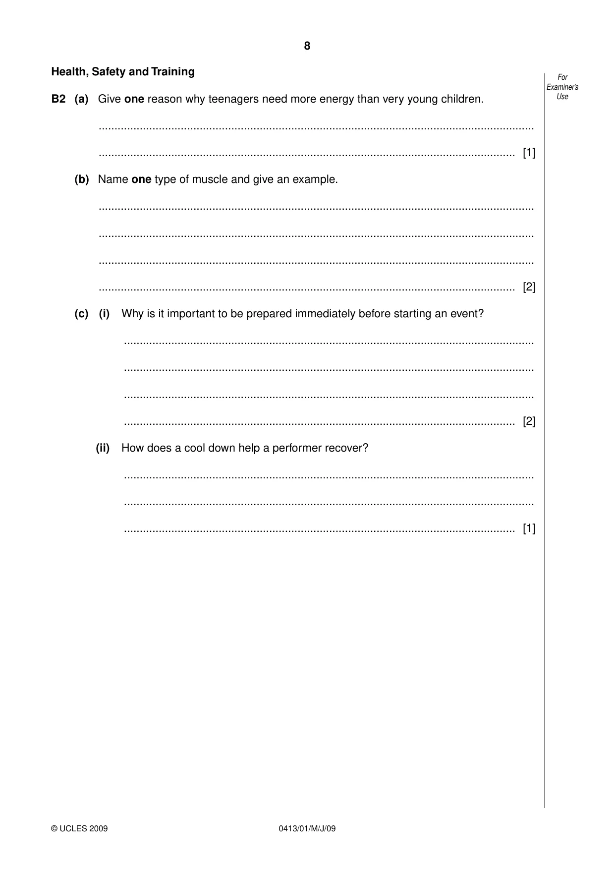 Cambridge IGCSE Physical Education 0413 2009 May/June Paper 1 · Variant 1 question paper, page 8 of 16