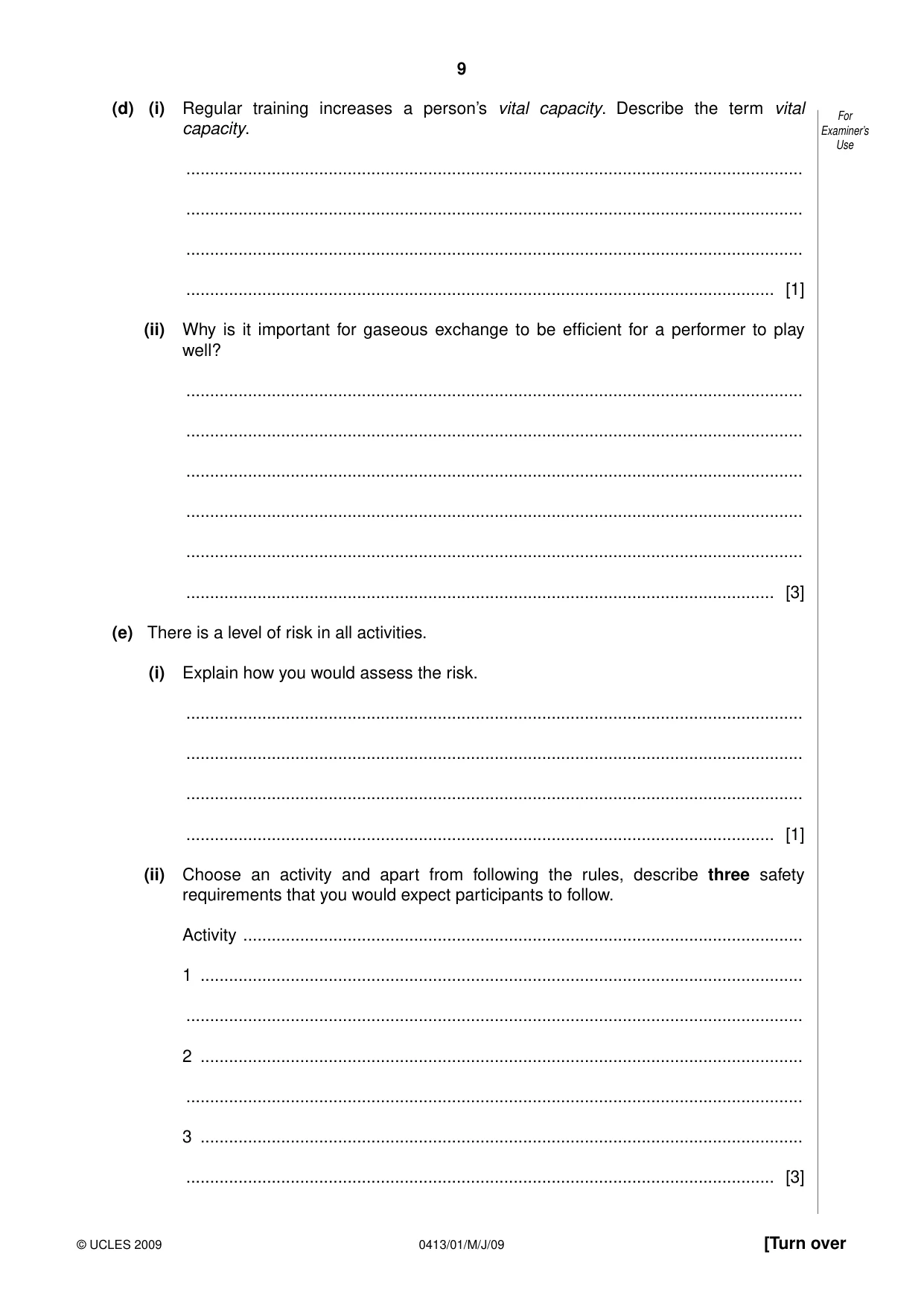 Cambridge IGCSE Physical Education 0413 2009 May/June Paper 1 · Variant 1 question paper, page 9 of 16