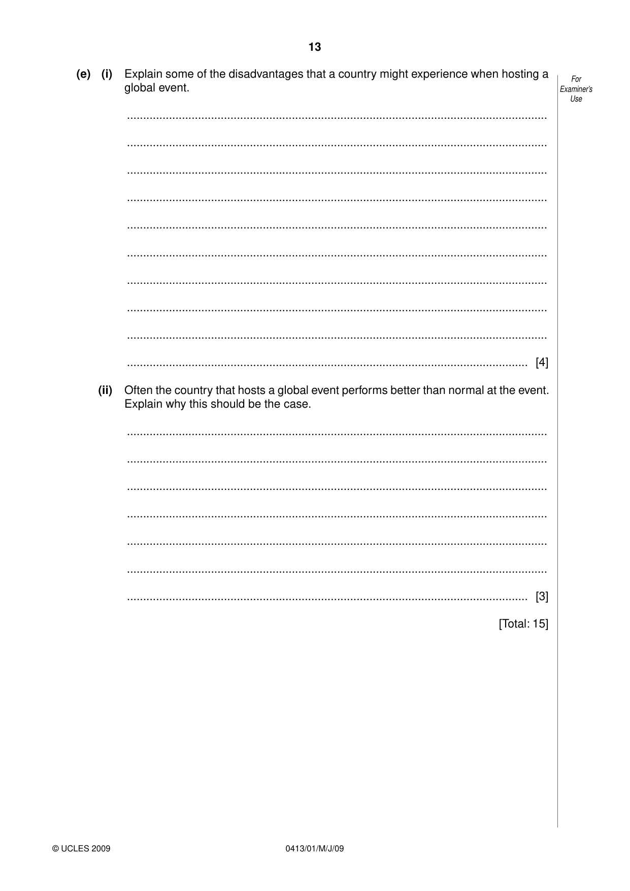 Cambridge IGCSE Physical Education 0413 2009 May/June Paper 1 · Variant 1 question paper, page 13 of 16