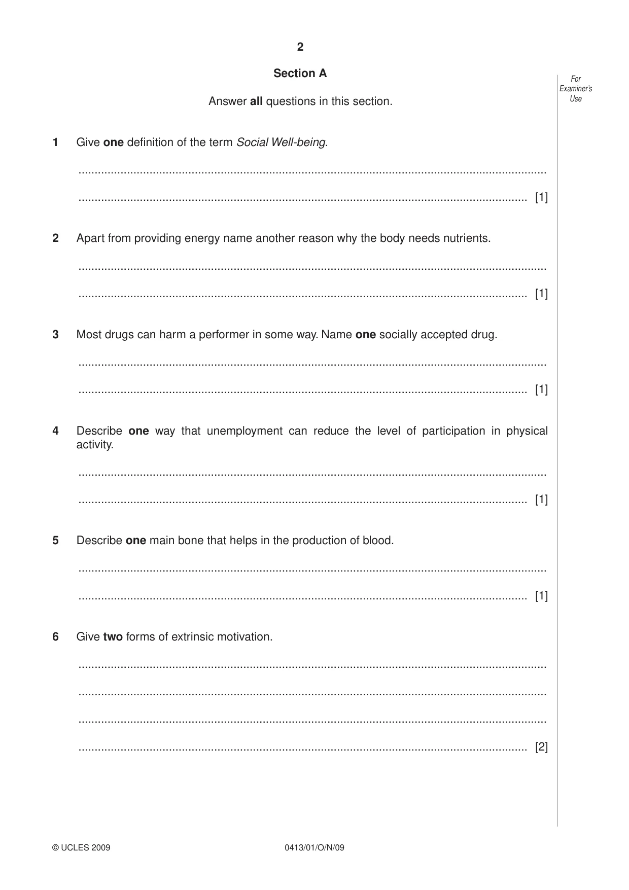Cambridge IGCSE Physical Education 0413 2009 Oct/Nov Paper 1 · Variant 1 question paper, page 2 of 16