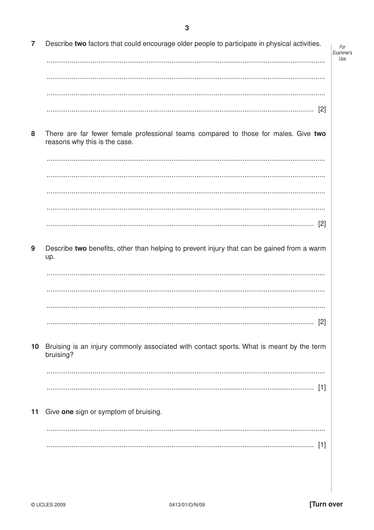 Cambridge IGCSE Physical Education 0413 2009 Oct/Nov Paper 1 · Variant 1 question paper, page 3 of 16