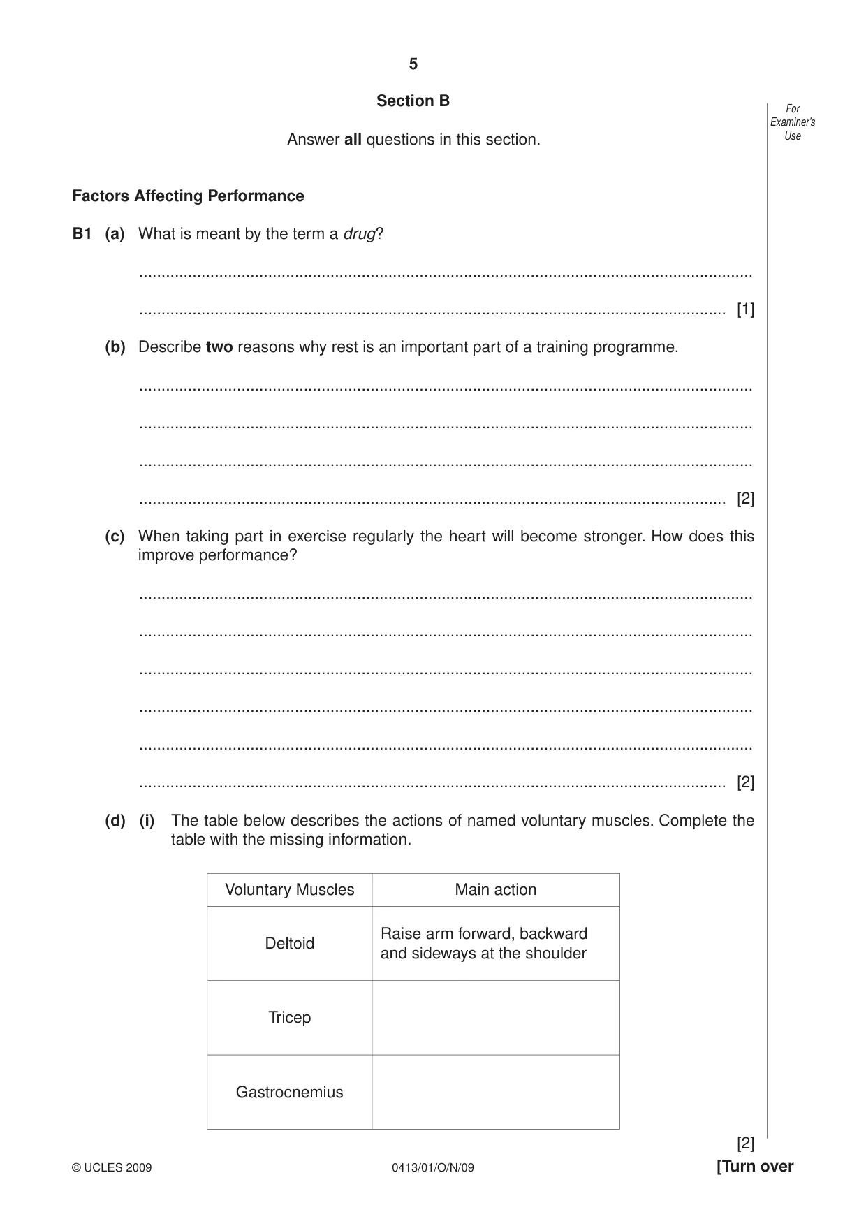 Cambridge IGCSE Physical Education 0413 2009 Oct/Nov Paper 1 · Variant 1 question paper, page 5 of 16