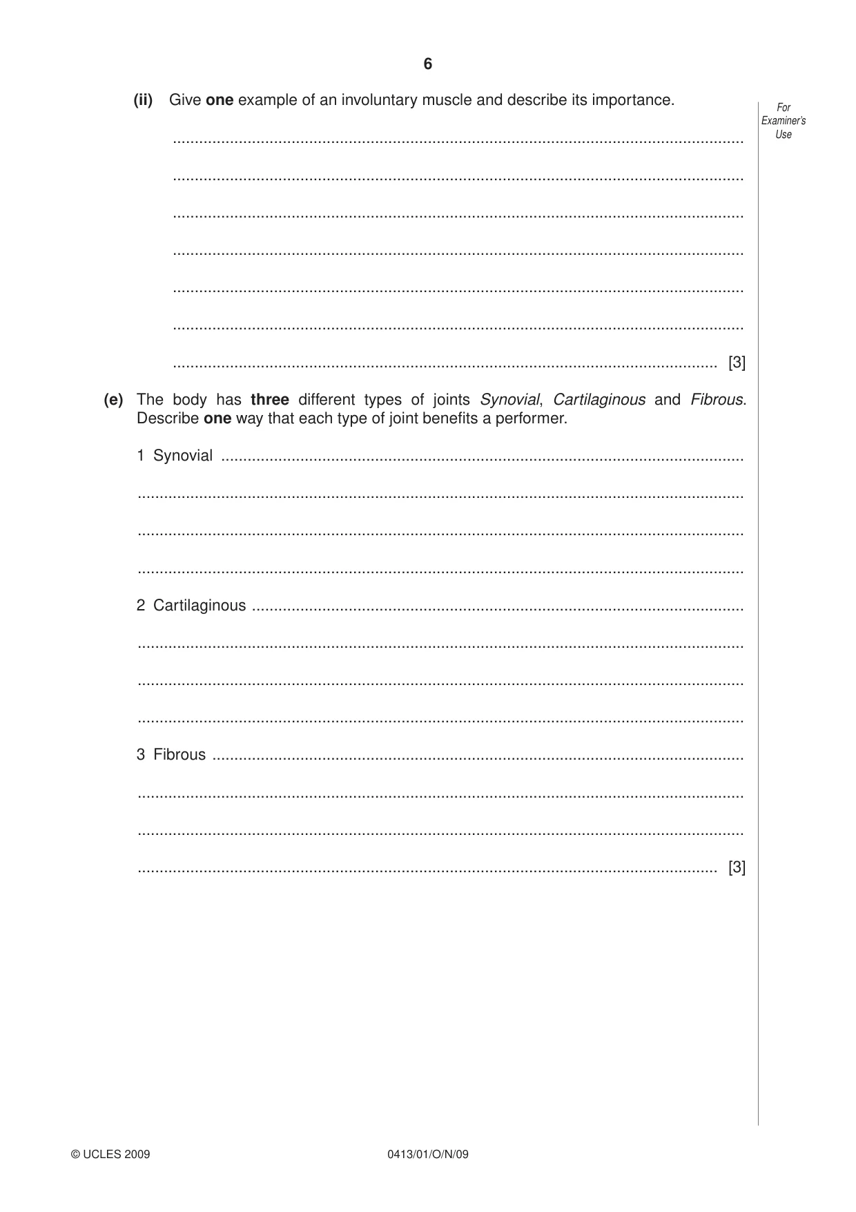Cambridge IGCSE Physical Education 0413 2009 Oct/Nov Paper 1 · Variant 1 question paper, page 6 of 16
