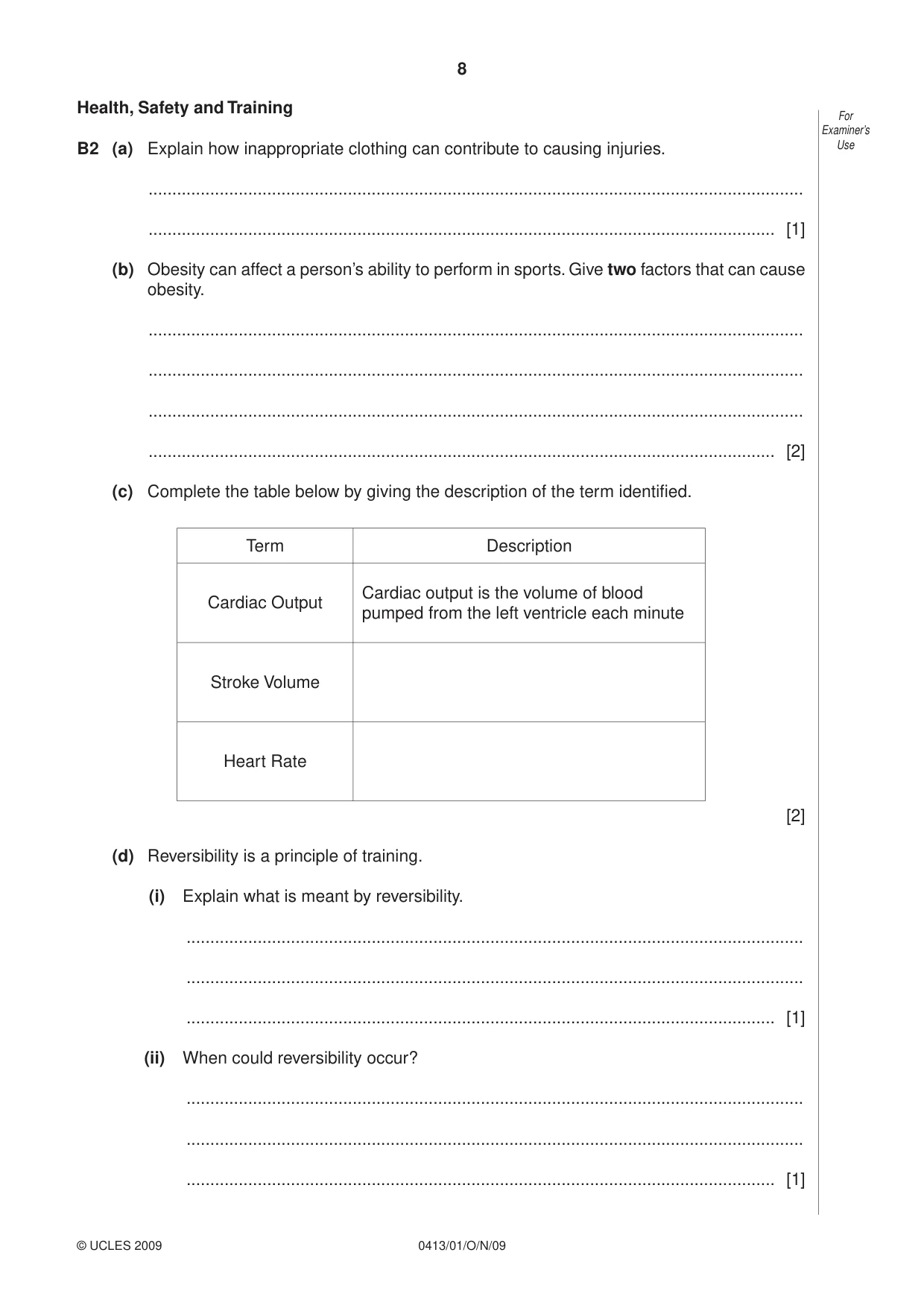 Cambridge IGCSE Physical Education 0413 2009 Oct/Nov Paper 1 · Variant 1 question paper, page 8 of 16