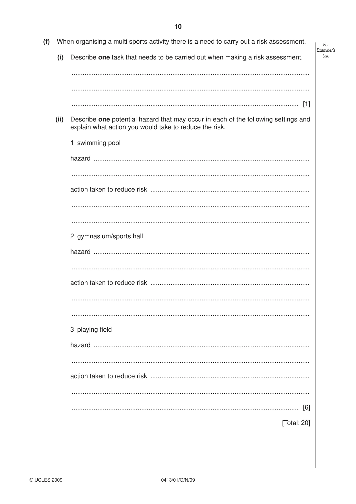 Cambridge IGCSE Physical Education 0413 2009 Oct/Nov Paper 1 · Variant 1 question paper, page 10 of 16