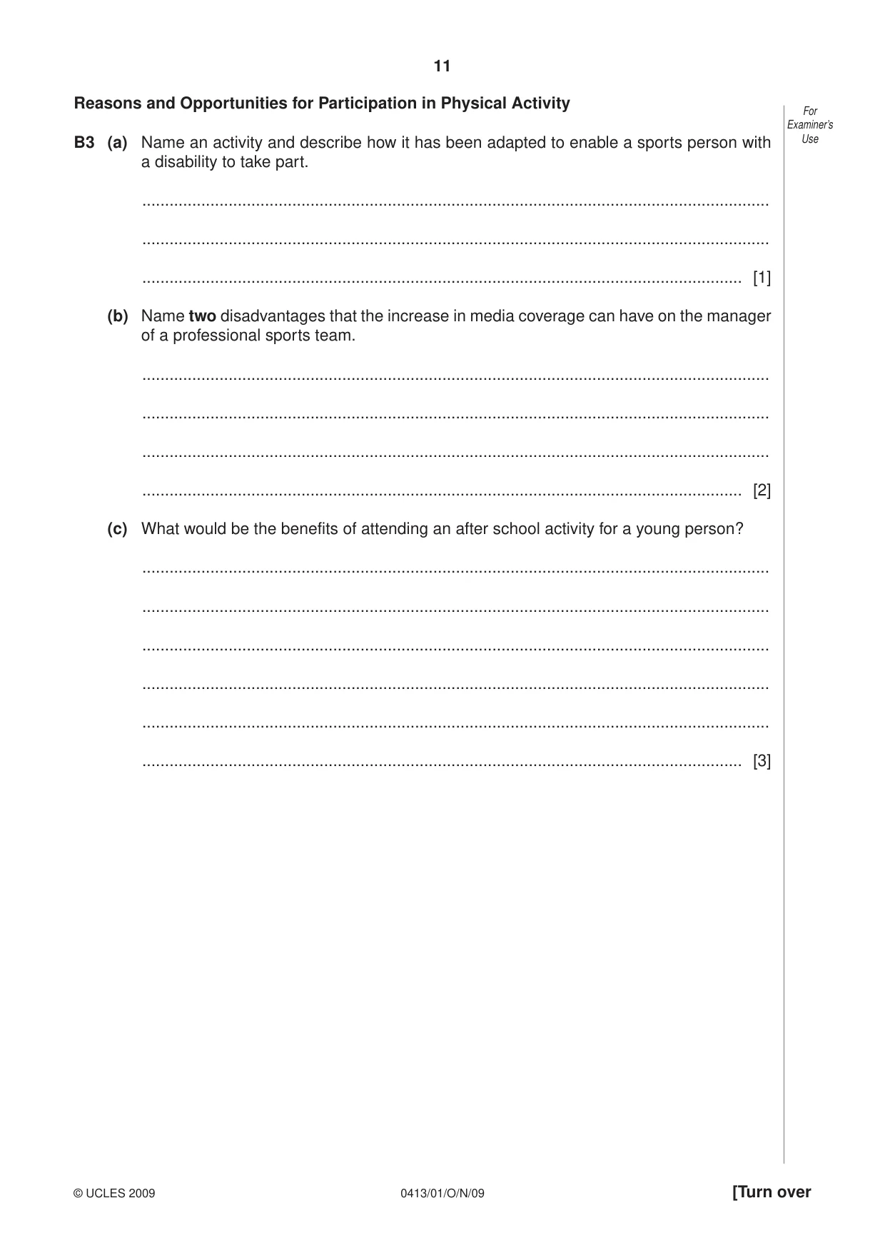 Cambridge IGCSE Physical Education 0413 2009 Oct/Nov Paper 1 · Variant 1 question paper, page 11 of 16