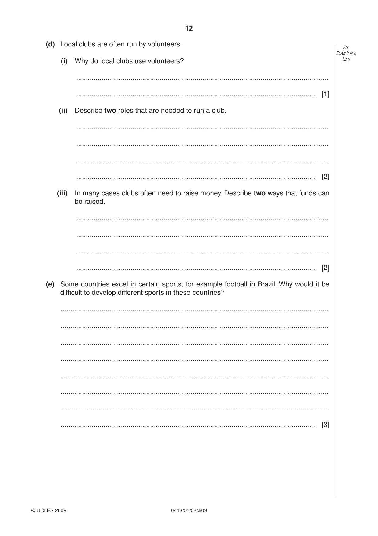 Cambridge IGCSE Physical Education 0413 2009 Oct/Nov Paper 1 · Variant 1 question paper, page 12 of 16
