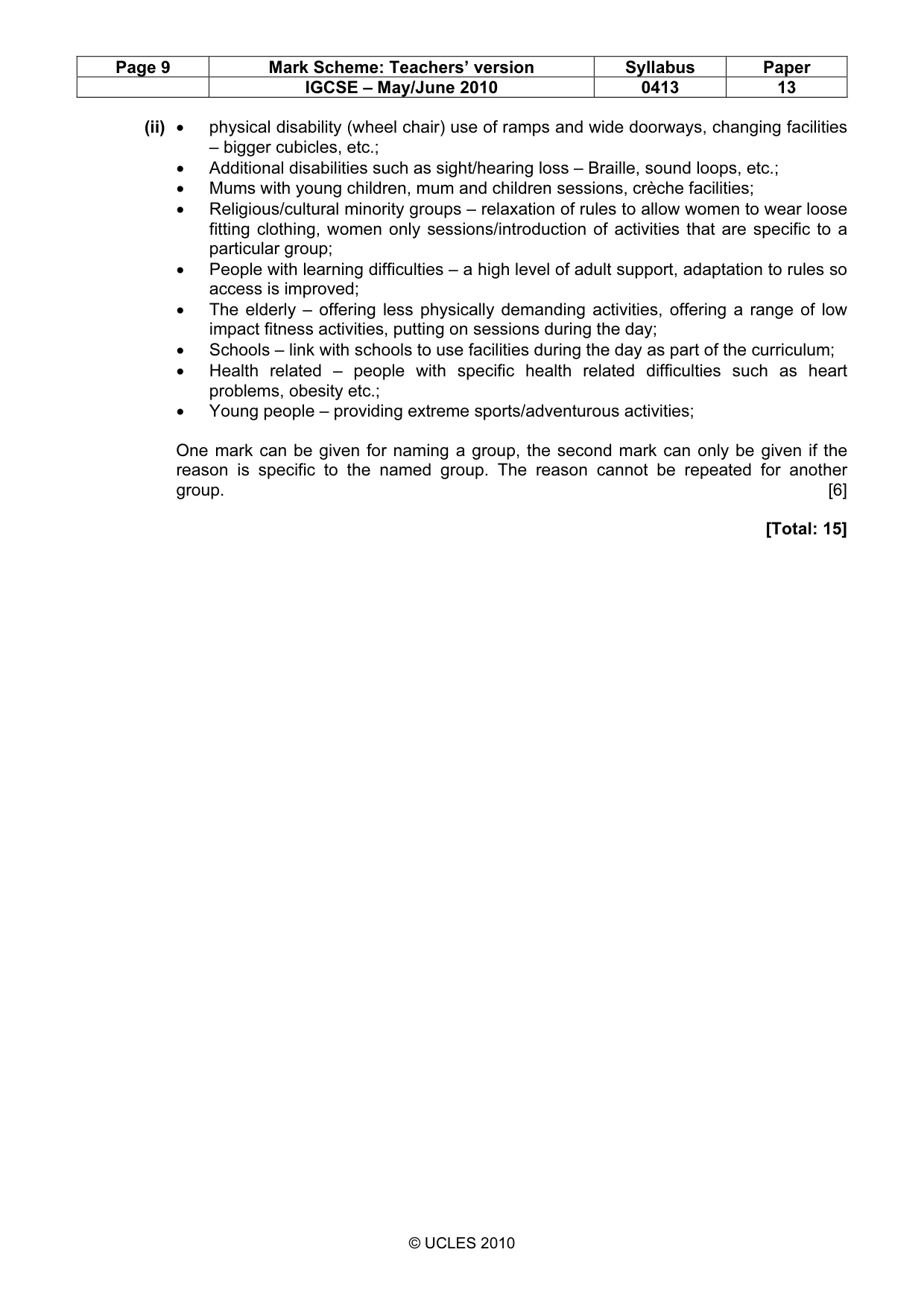 Mark scheme, page 9 of 9