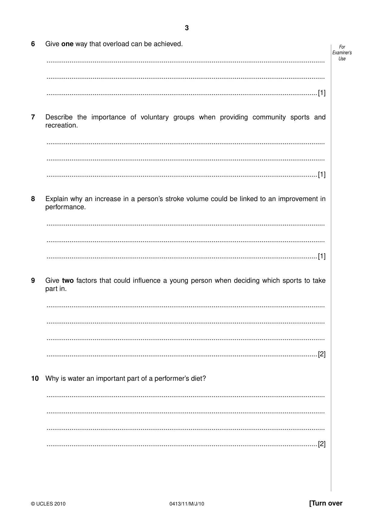 Cambridge IGCSE Physical Education 0413 2010 May/June Paper 1 · Variant 1 question paper, page 3 of 16
