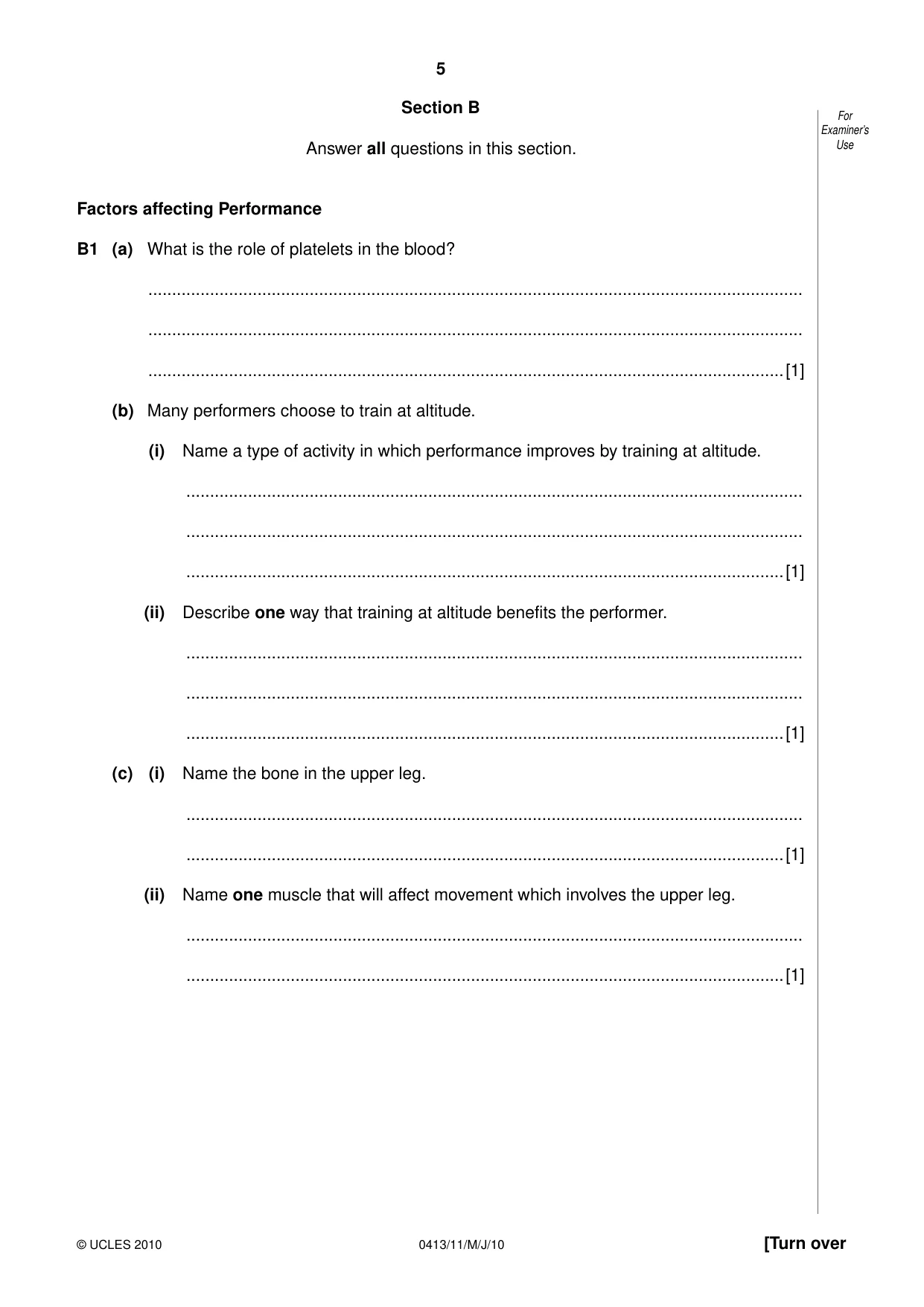 Cambridge IGCSE Physical Education 0413 2010 May/June Paper 1 · Variant 1 question paper, page 5 of 16
