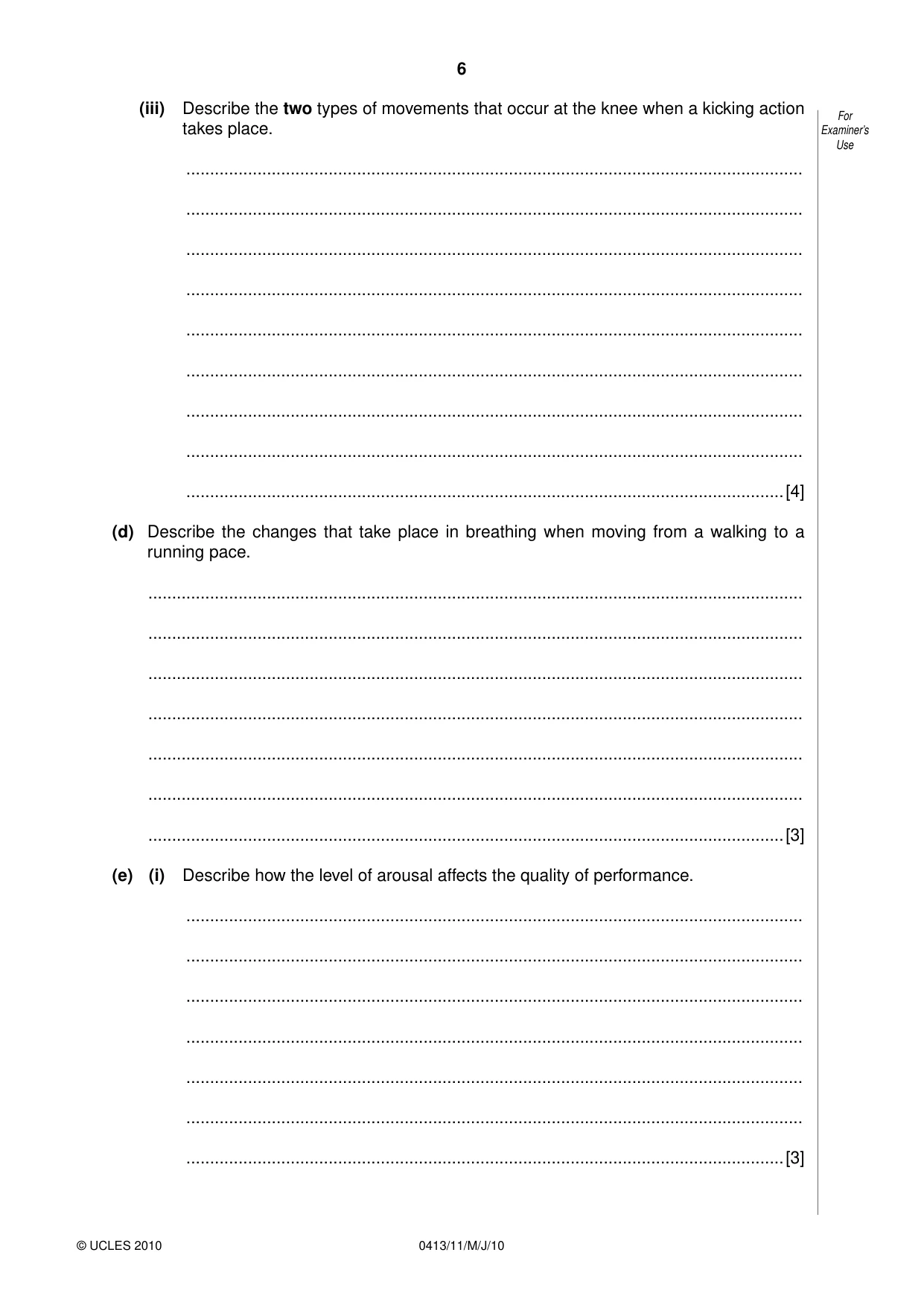 Cambridge IGCSE Physical Education 0413 2010 May/June Paper 1 · Variant 1 question paper, page 6 of 16