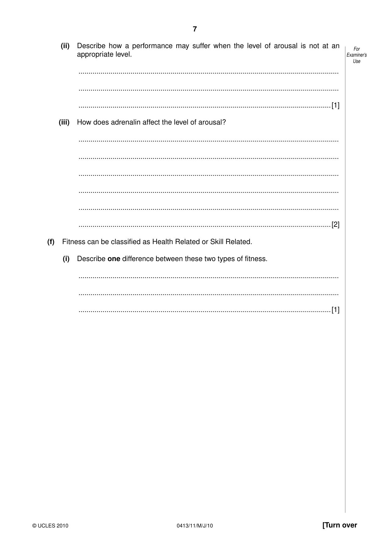 Cambridge IGCSE Physical Education 0413 2010 May/June Paper 1 · Variant 1 question paper, page 7 of 16