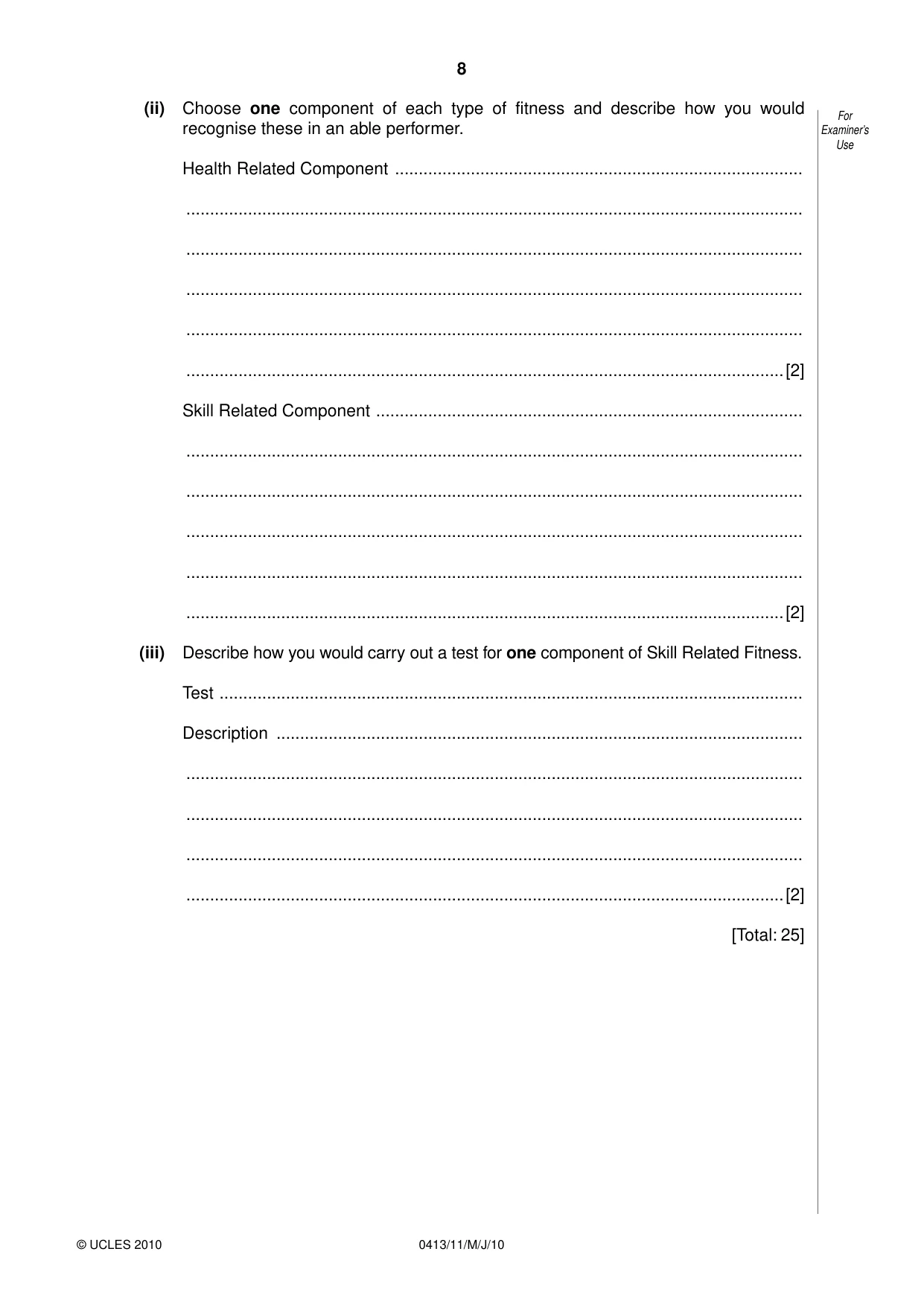 Cambridge IGCSE Physical Education 0413 2010 May/June Paper 1 · Variant 1 question paper, page 8 of 16