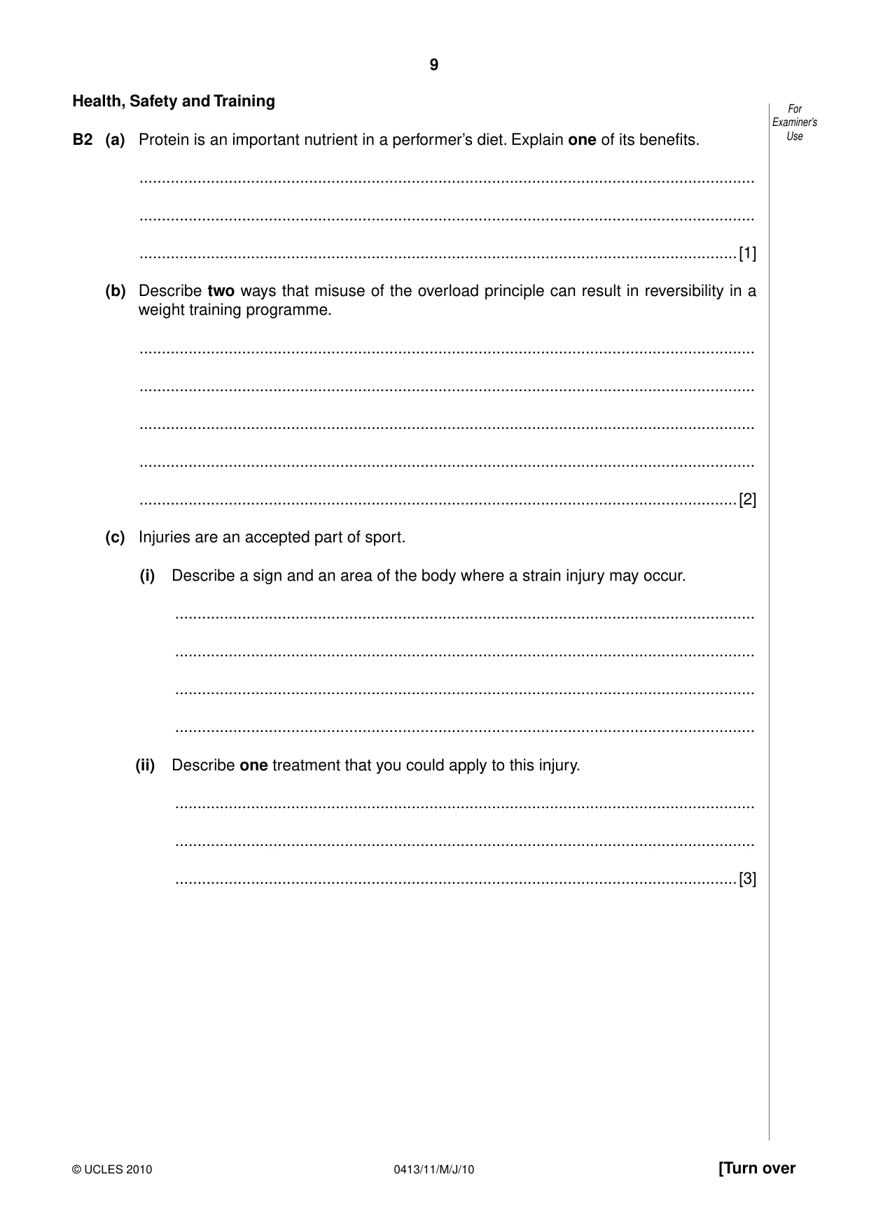 Cambridge IGCSE Physical Education 0413 2010 May/June Paper 1 · Variant 1 question paper, page 9 of 16
