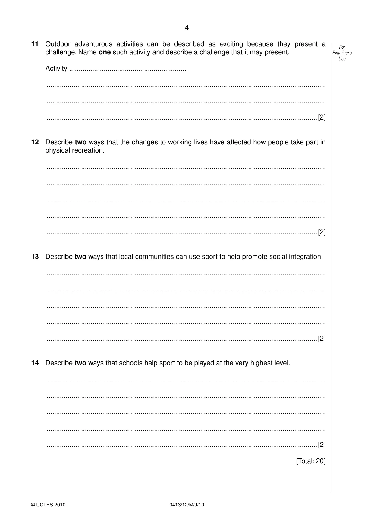 Cambridge IGCSE Physical Education 0413 2010 May/June Paper 1 · Variant 2 question paper, page 4 of 16