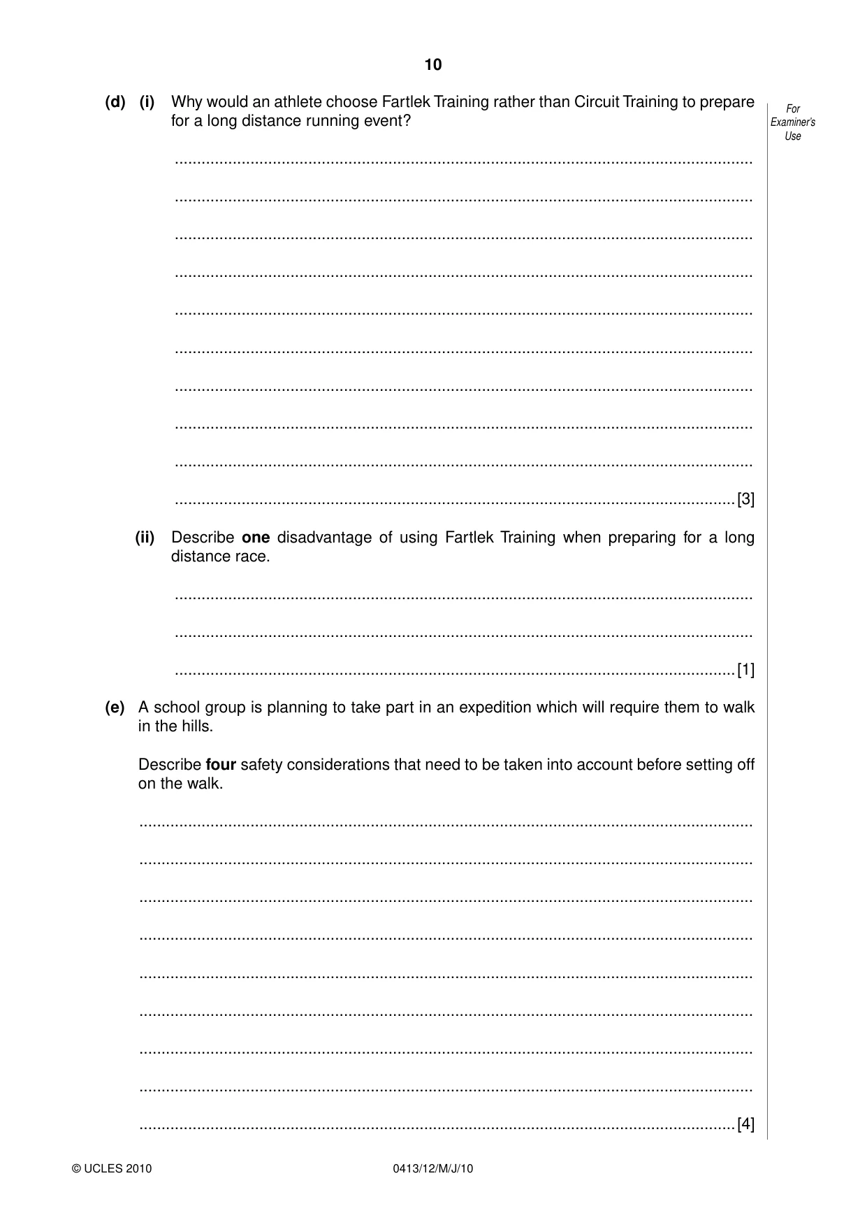 Cambridge IGCSE Physical Education 0413 2010 May/June Paper 1 · Variant 2 question paper, page 10 of 16