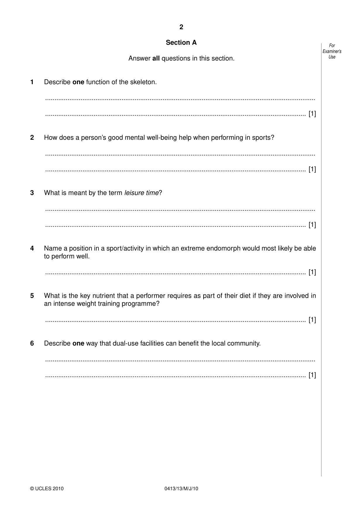 Cambridge IGCSE Physical Education 0413 2010 May/June Paper 1 · Variant 3 question paper, page 2 of 12