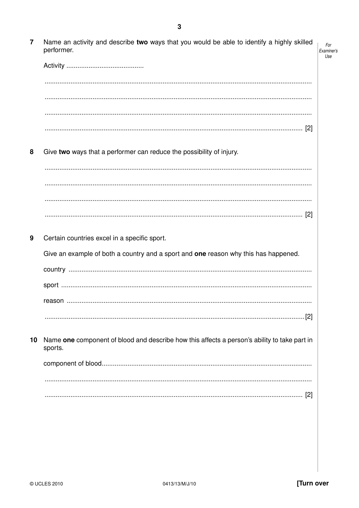 Cambridge IGCSE Physical Education 0413 2010 May/June Paper 1 · Variant 3 question paper, page 3 of 12