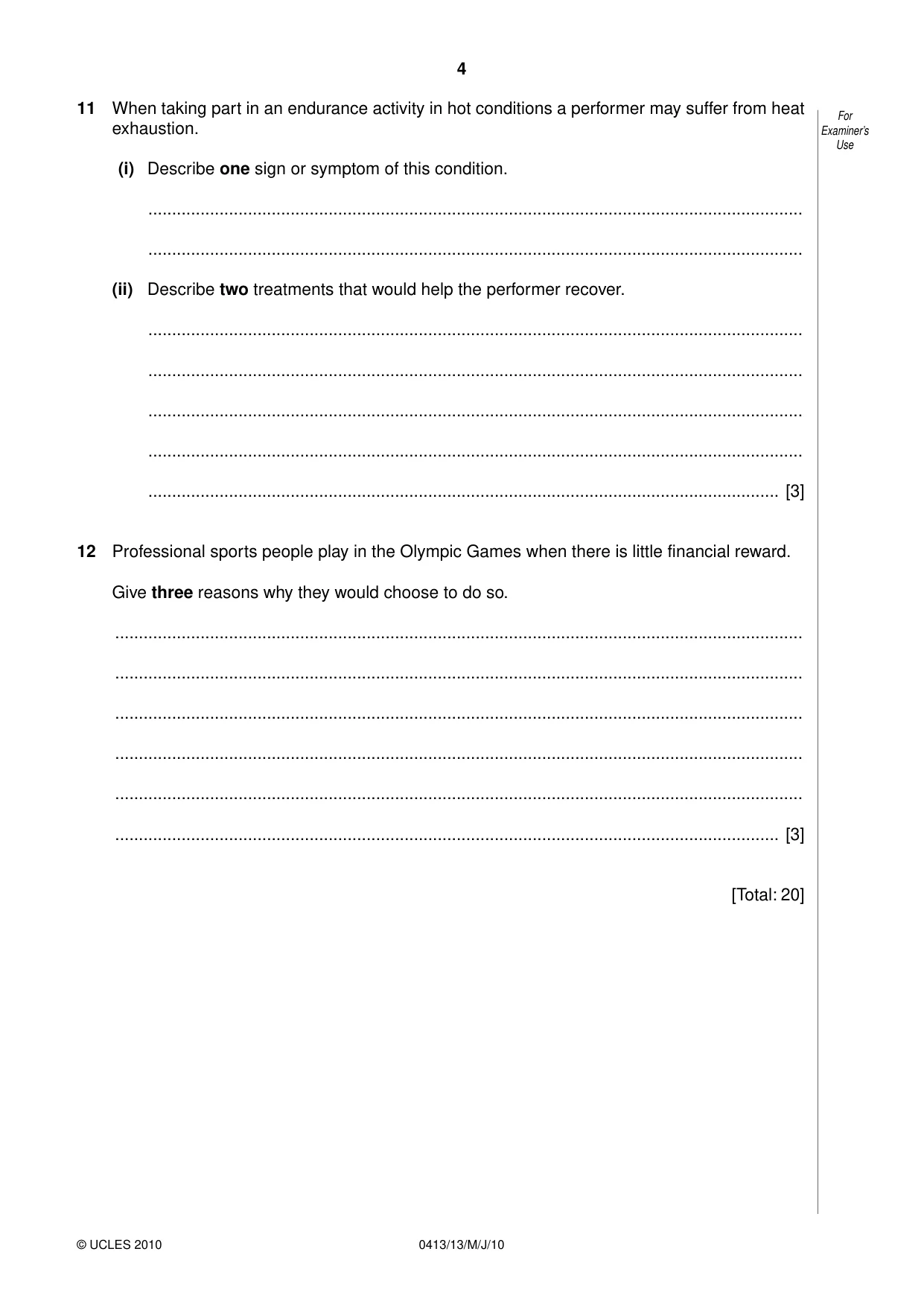 Cambridge IGCSE Physical Education 0413 2010 May/June Paper 1 · Variant 3 question paper, page 4 of 12