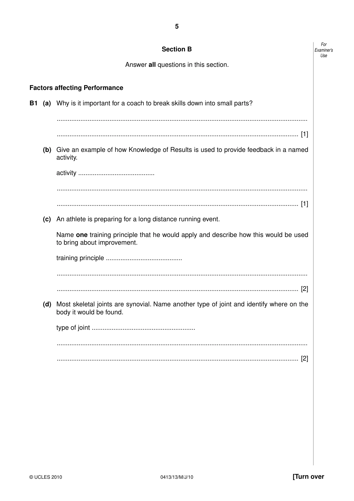 Cambridge IGCSE Physical Education 0413 2010 May/June Paper 1 · Variant 3 question paper, page 5 of 12