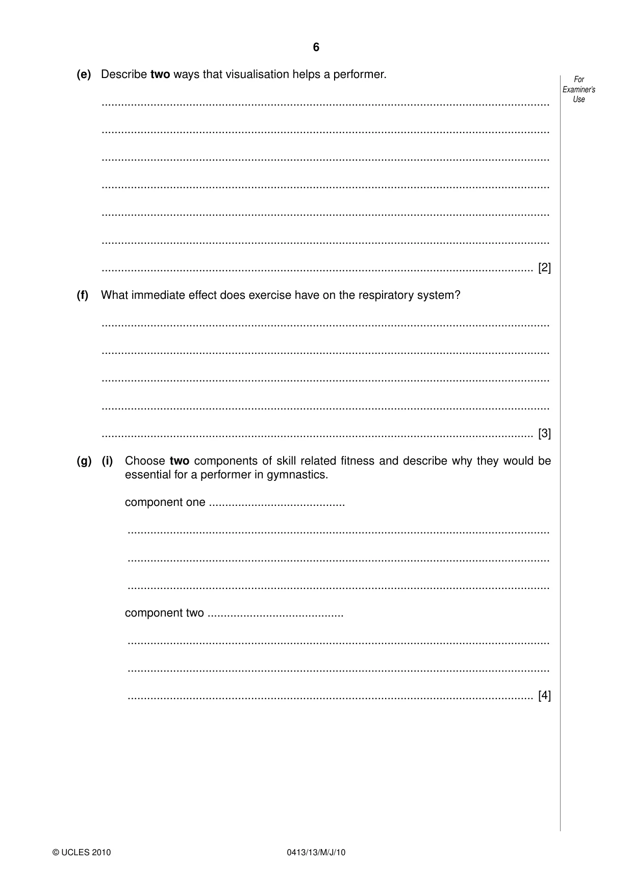 Cambridge IGCSE Physical Education 0413 2010 May/June Paper 1 · Variant 3 question paper, page 6 of 12