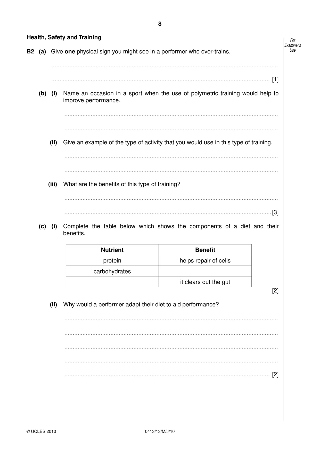 Cambridge IGCSE Physical Education 0413 2010 May/June Paper 1 · Variant 3 question paper, page 8 of 12