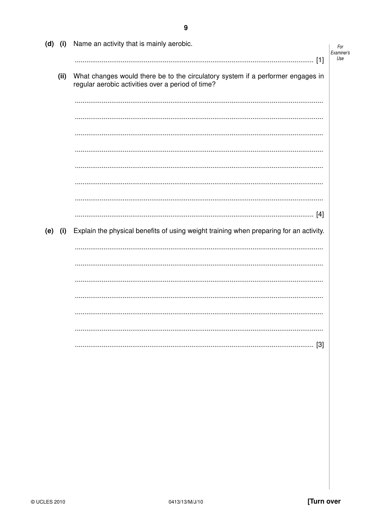 Cambridge IGCSE Physical Education 0413 2010 May/June Paper 1 · Variant 3 question paper, page 9 of 12