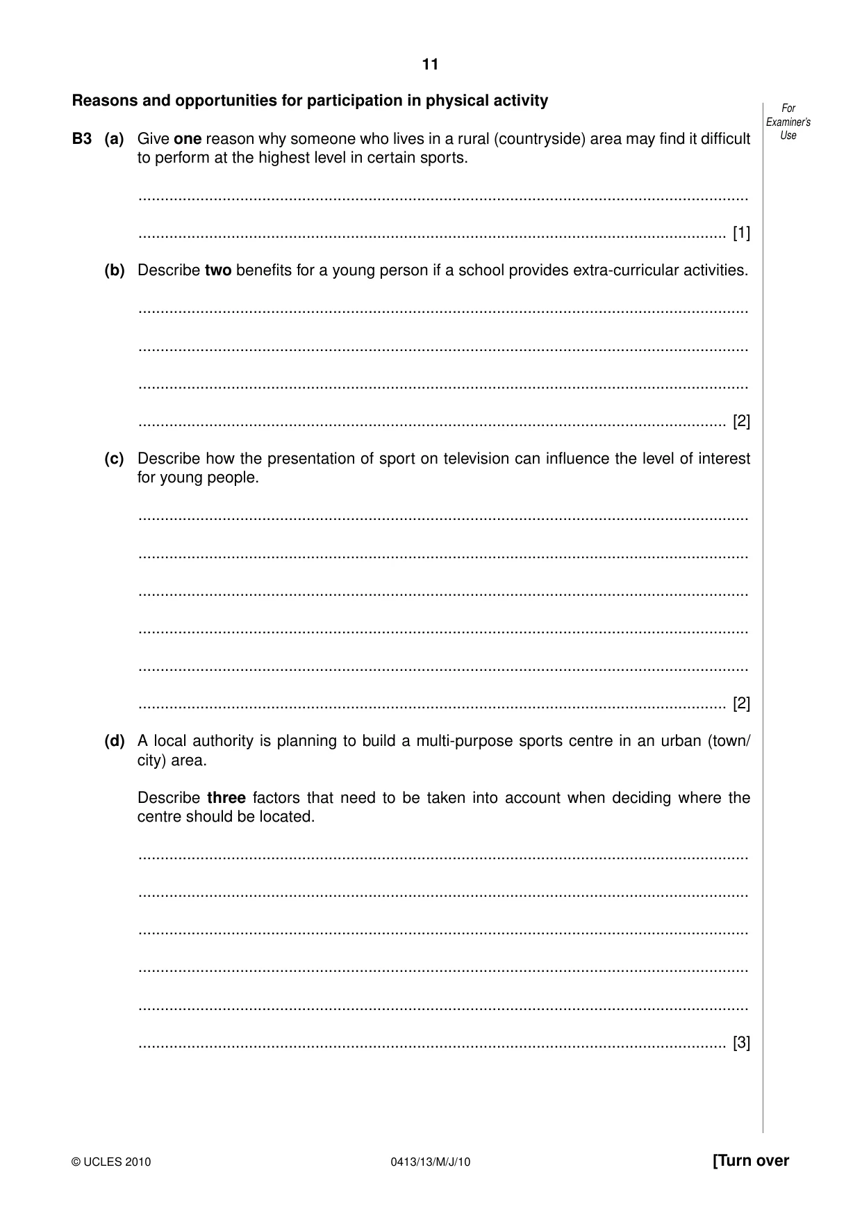 Cambridge IGCSE Physical Education 0413 2010 May/June Paper 1 · Variant 3 question paper, page 11 of 12