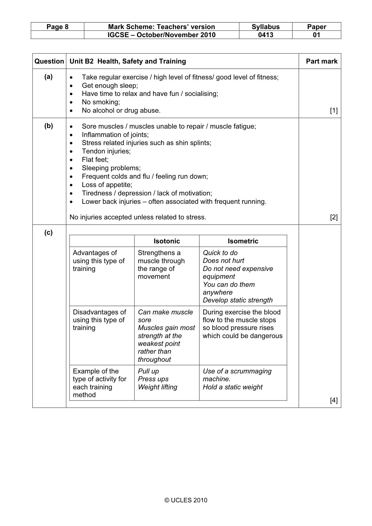 Mark scheme, page 8 of 11