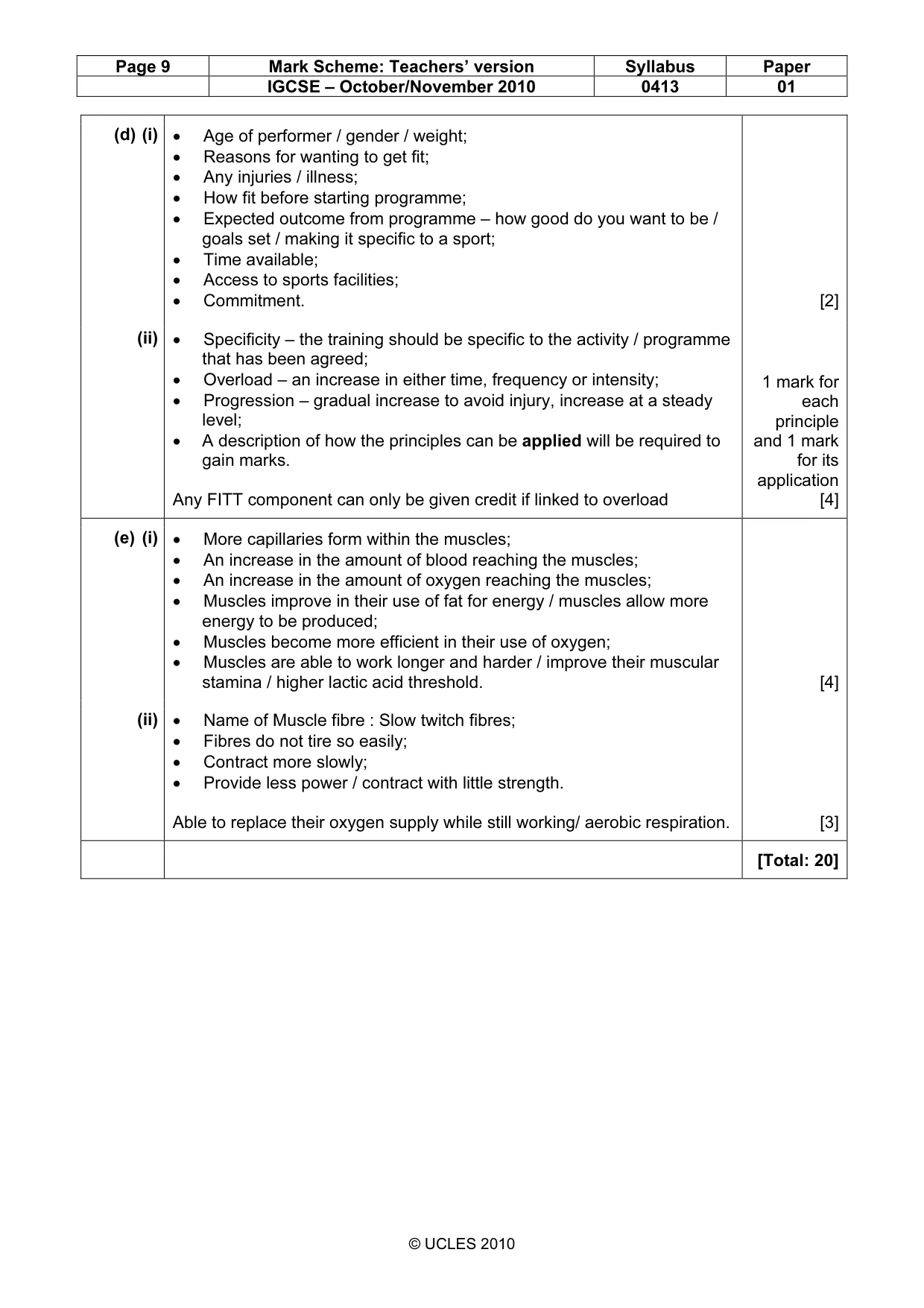 Mark scheme, page 9 of 11