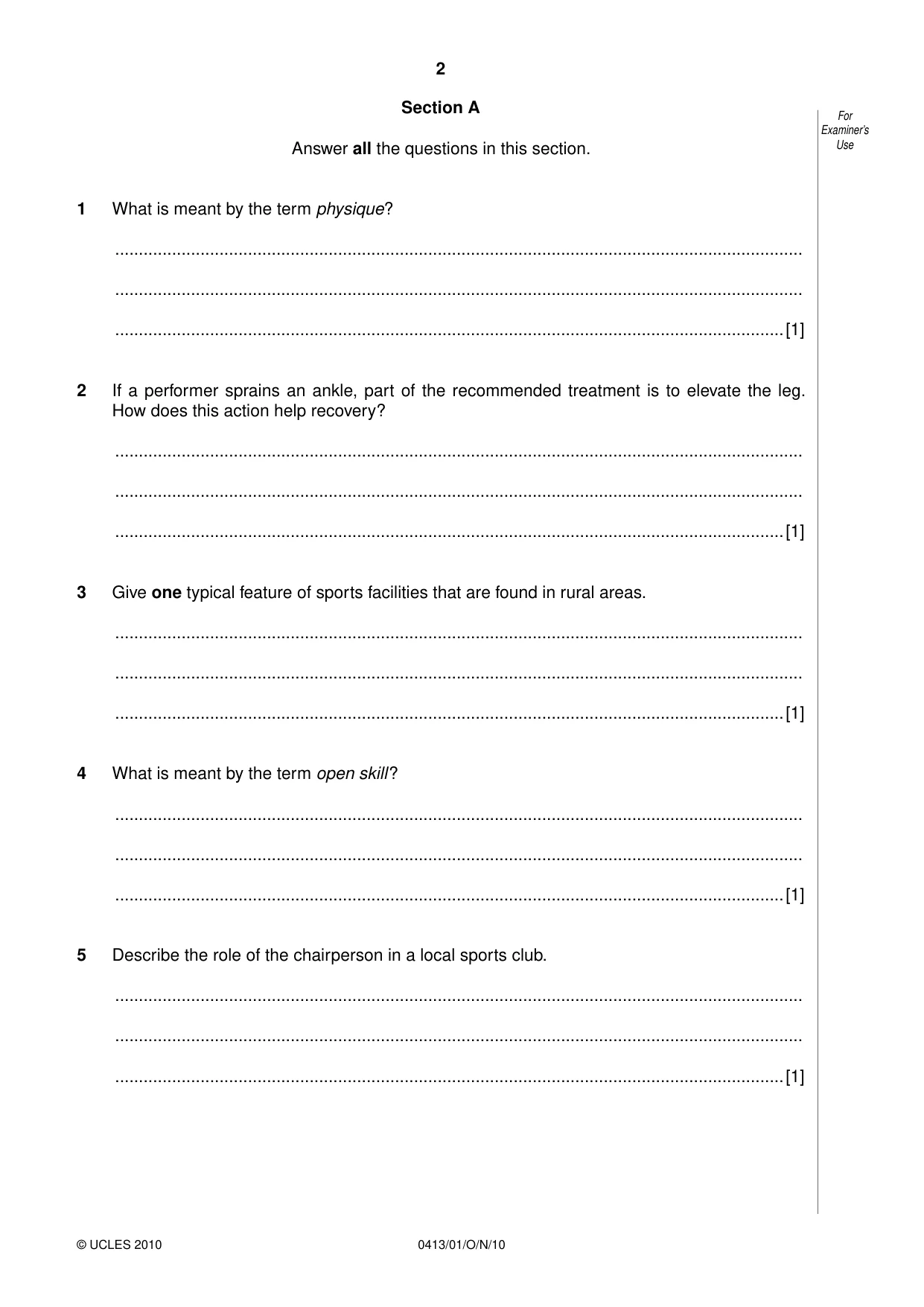 Cambridge IGCSE Physical Education 0413 2010 Oct/Nov Paper 1 · Variant 1 question paper, page 2 of 16