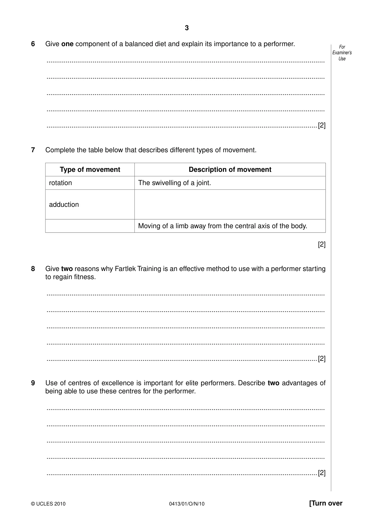 Cambridge IGCSE Physical Education 0413 2010 Oct/Nov Paper 1 · Variant 1 question paper, page 3 of 16